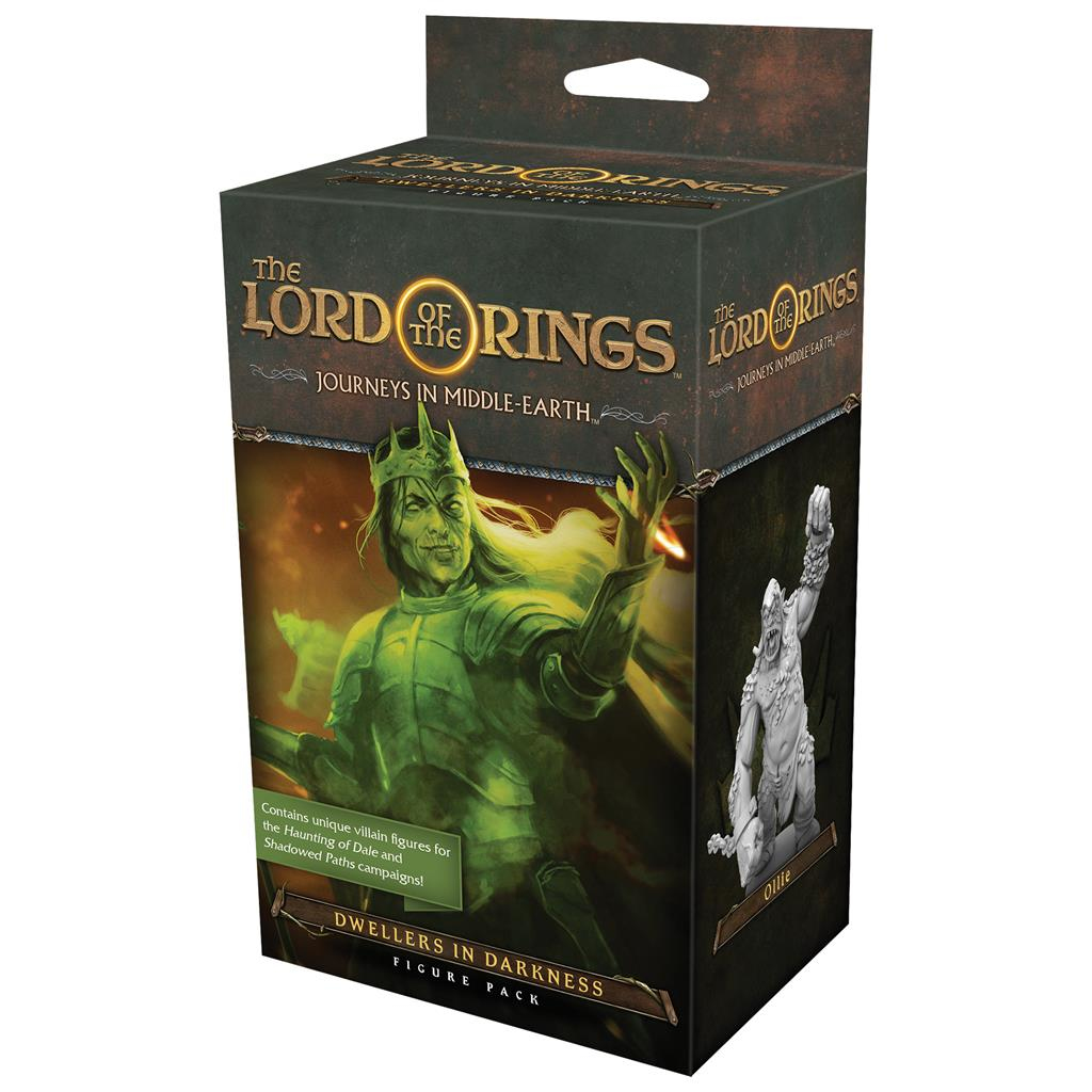 Die Herr der Ringe-Box. Sie zeigt eine grün getönte Illustration einer Figur und den Text 'Dwellers in Darkness'.