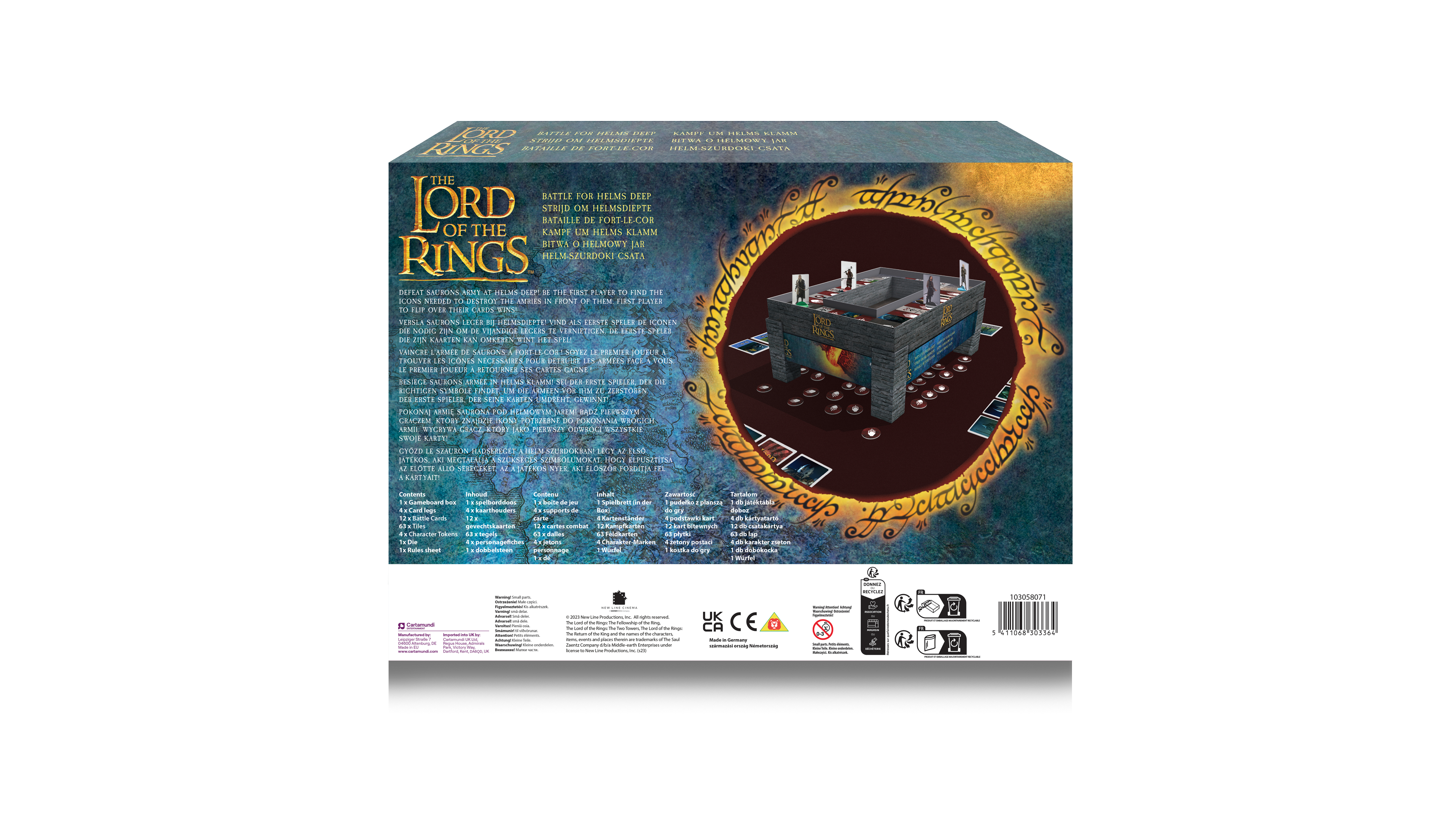 Caja del juego El Señor de los Anillos. Muestra el tablero y componentes del juego.