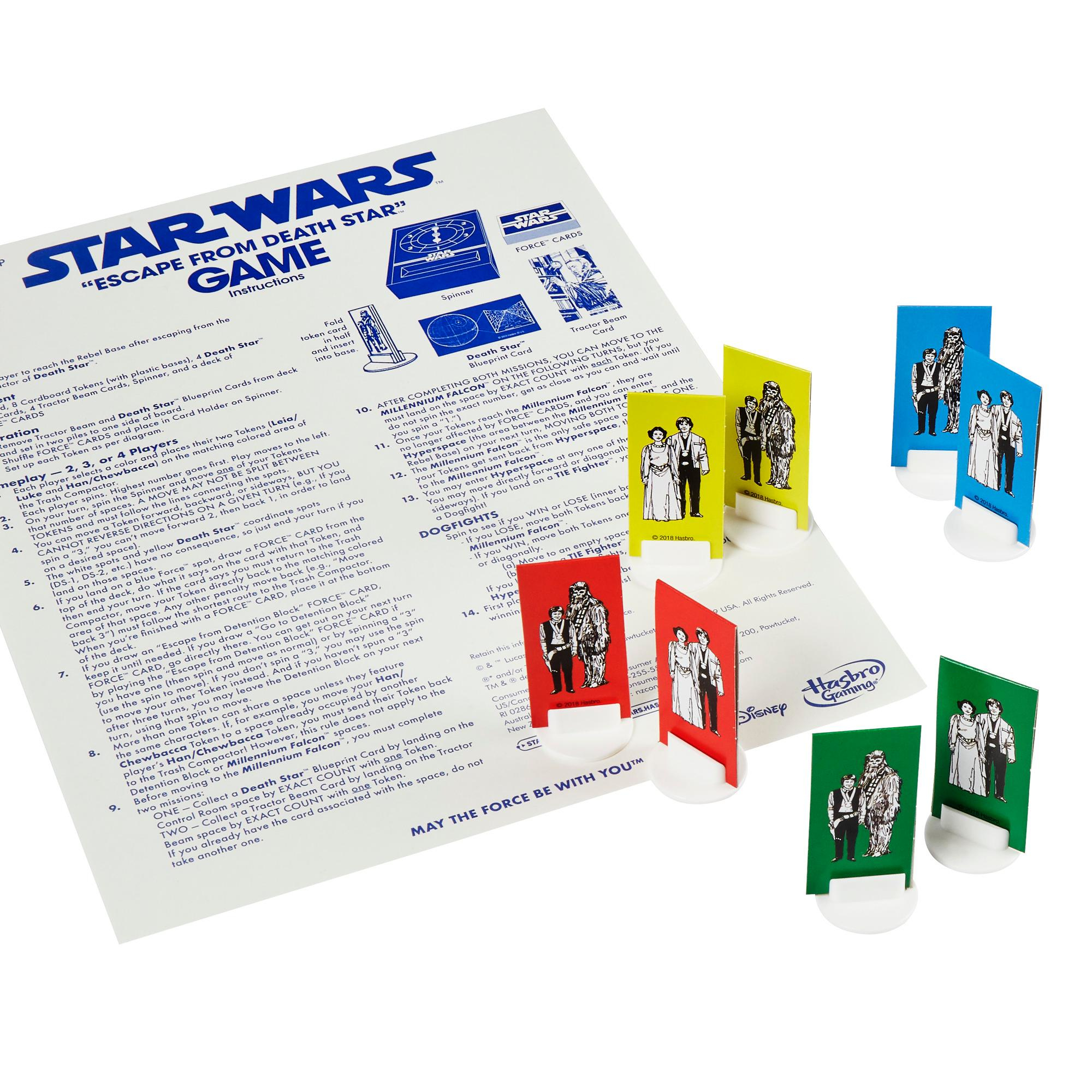 Das Star Wars-Spielbrett zeigt Spielsteine, Karten und Anweisungen.