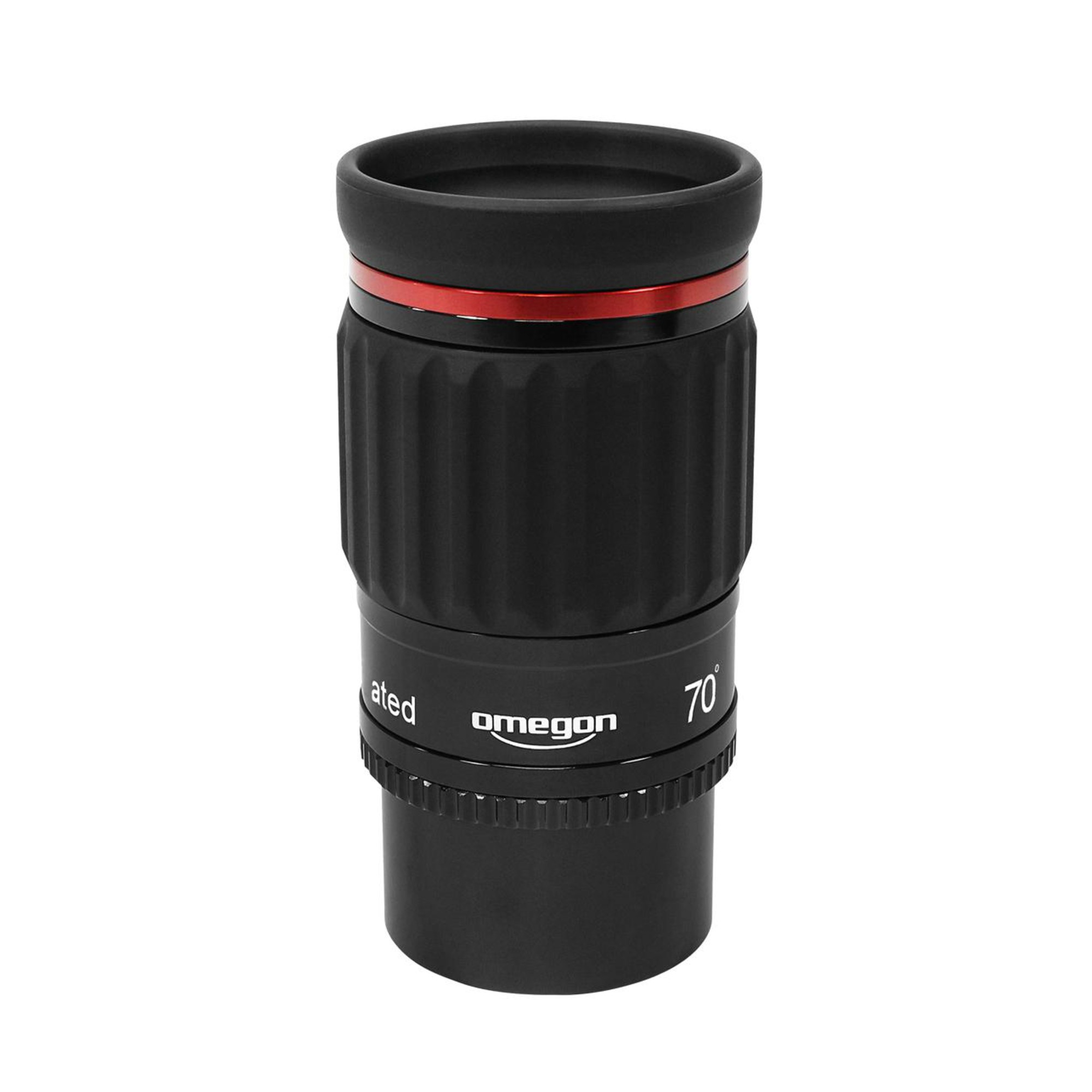 Schwarzes Omegon 70 Okular. Es hat einen roten Ring und die Zahl 70 auf dem Körper.