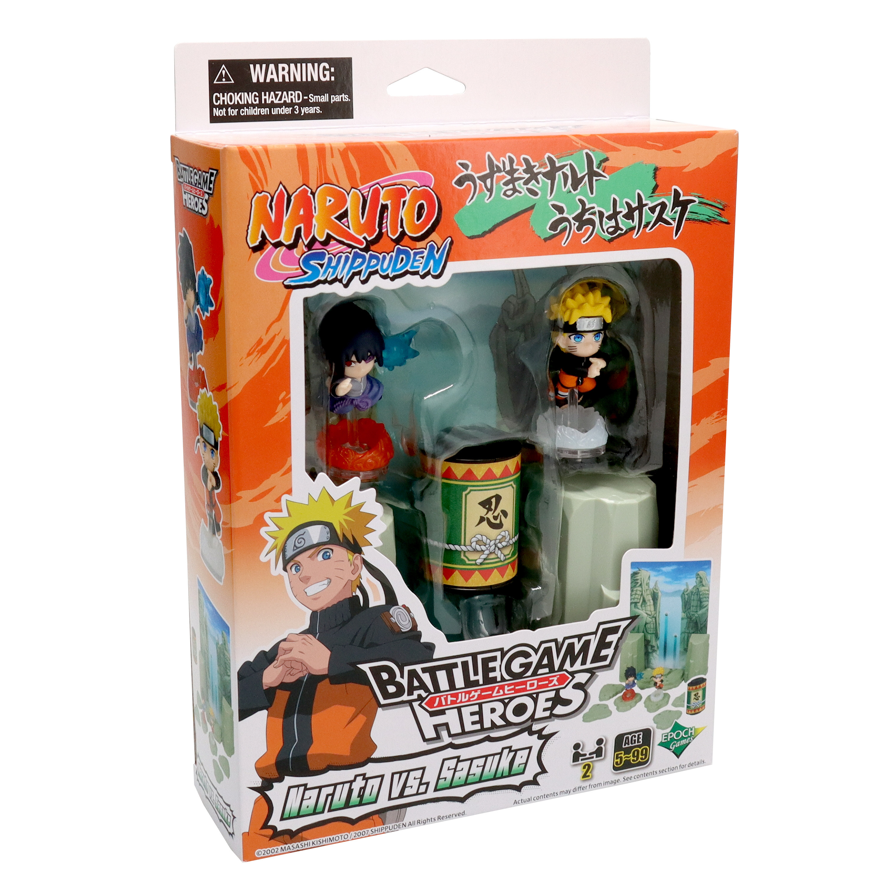 Boxed Naruto Shippuden Battle Game Heroes set. Features figures of Naruto and Sasuke, plus accessories.