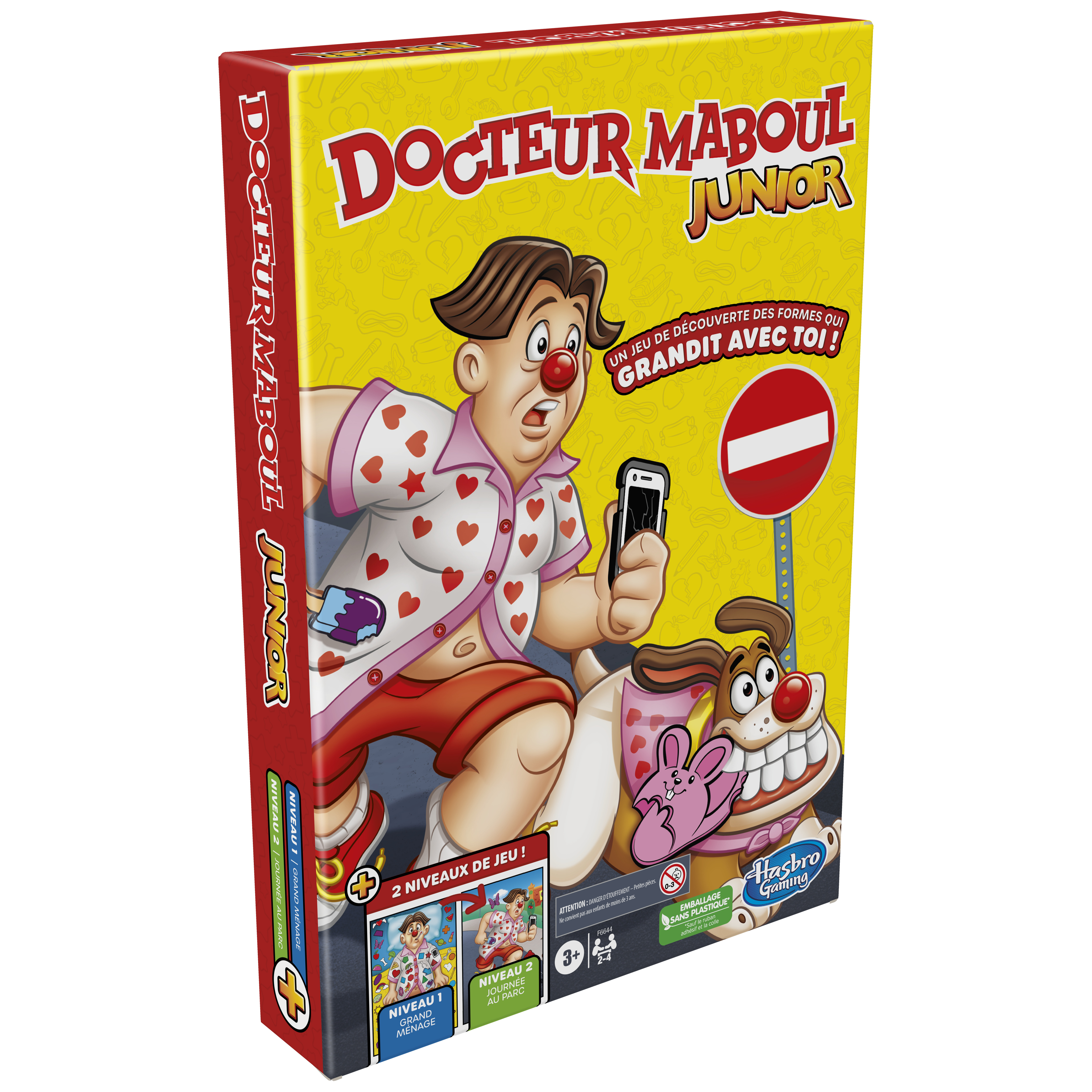 Box-Art eines Spiels, Docteur Maboul Junior. Zeigt einen Zeichentrick-Arzt mit Telefon und eine Hundefigur.