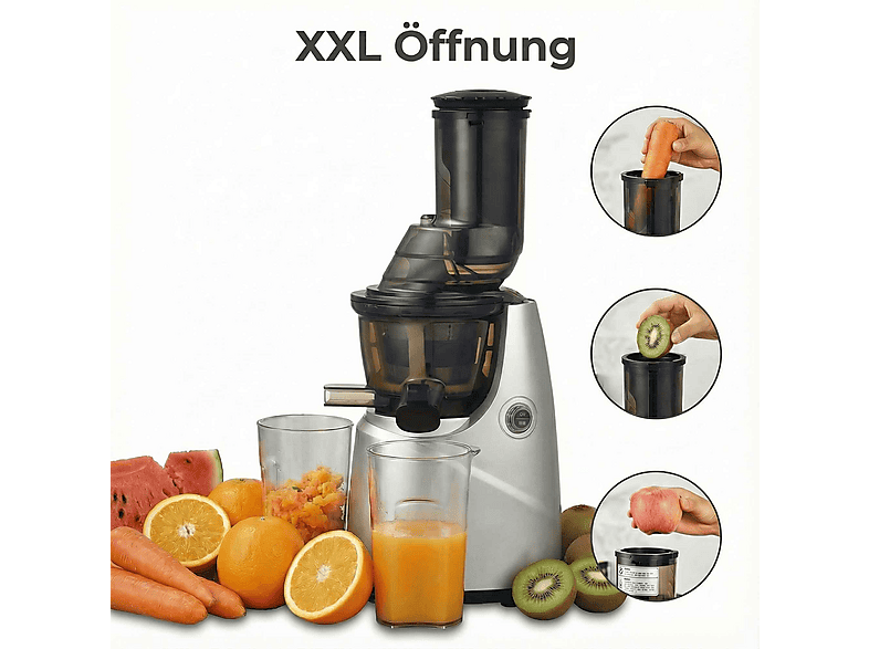 UWOT XXL 86mm 250W 3-Modi Kaltpressung Leise Entsafter, Silber