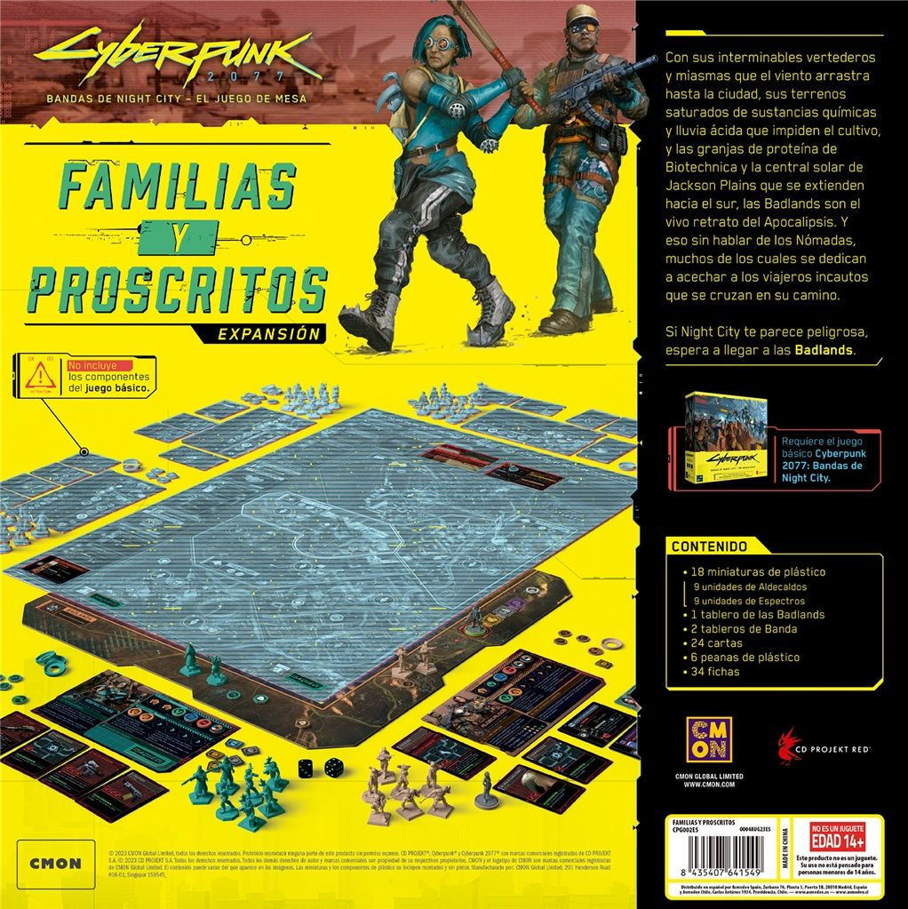 Box-Art für die Cyberpunk 2077 Brettspiel-Erweiterung: zwei kämpfende Figuren, ein Spielbrett und Text.