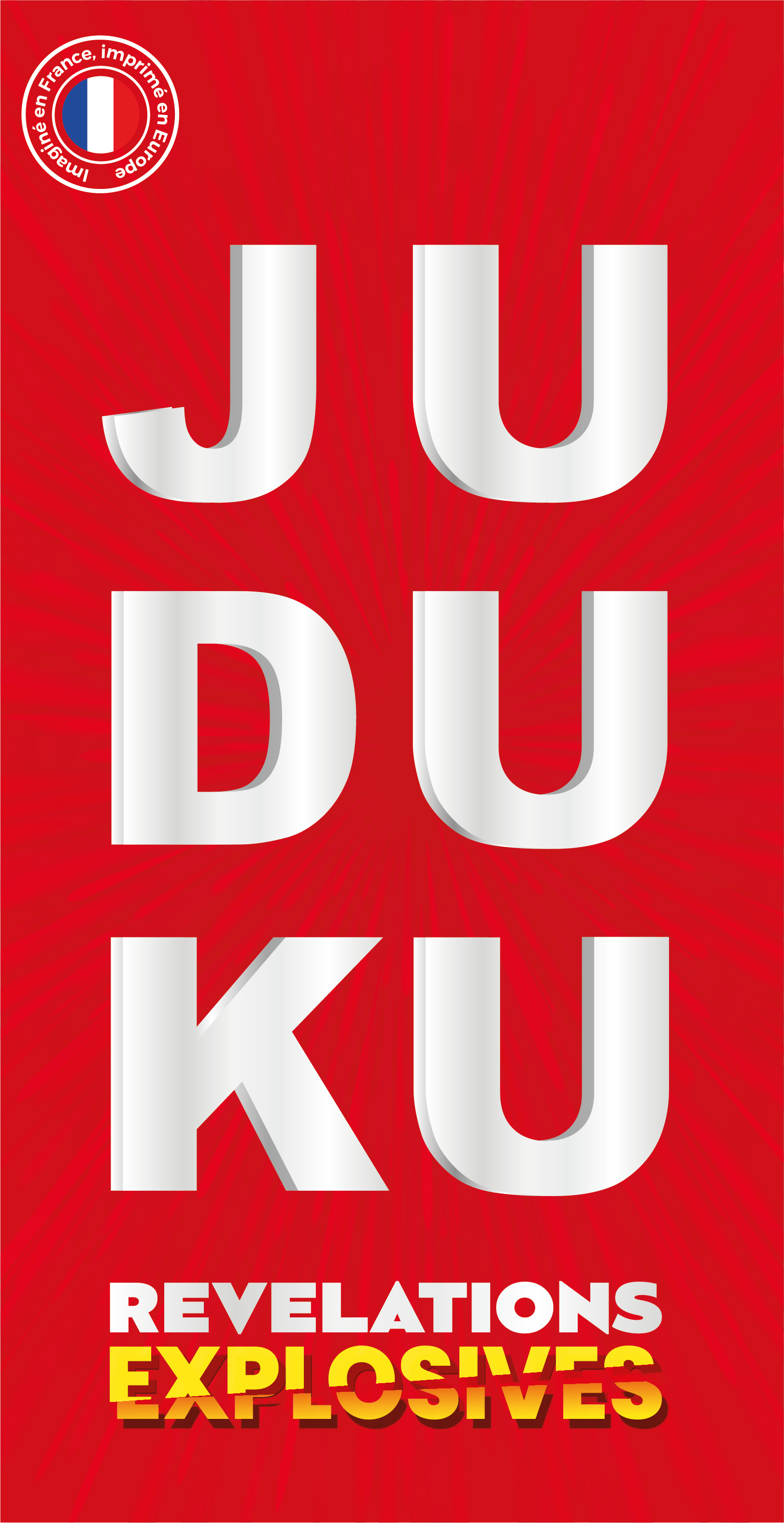 Sfondo rosso con la parola JUDUKU in bianco e le parole REVELATIONS EXPLOSIVES in bianco e giallo.