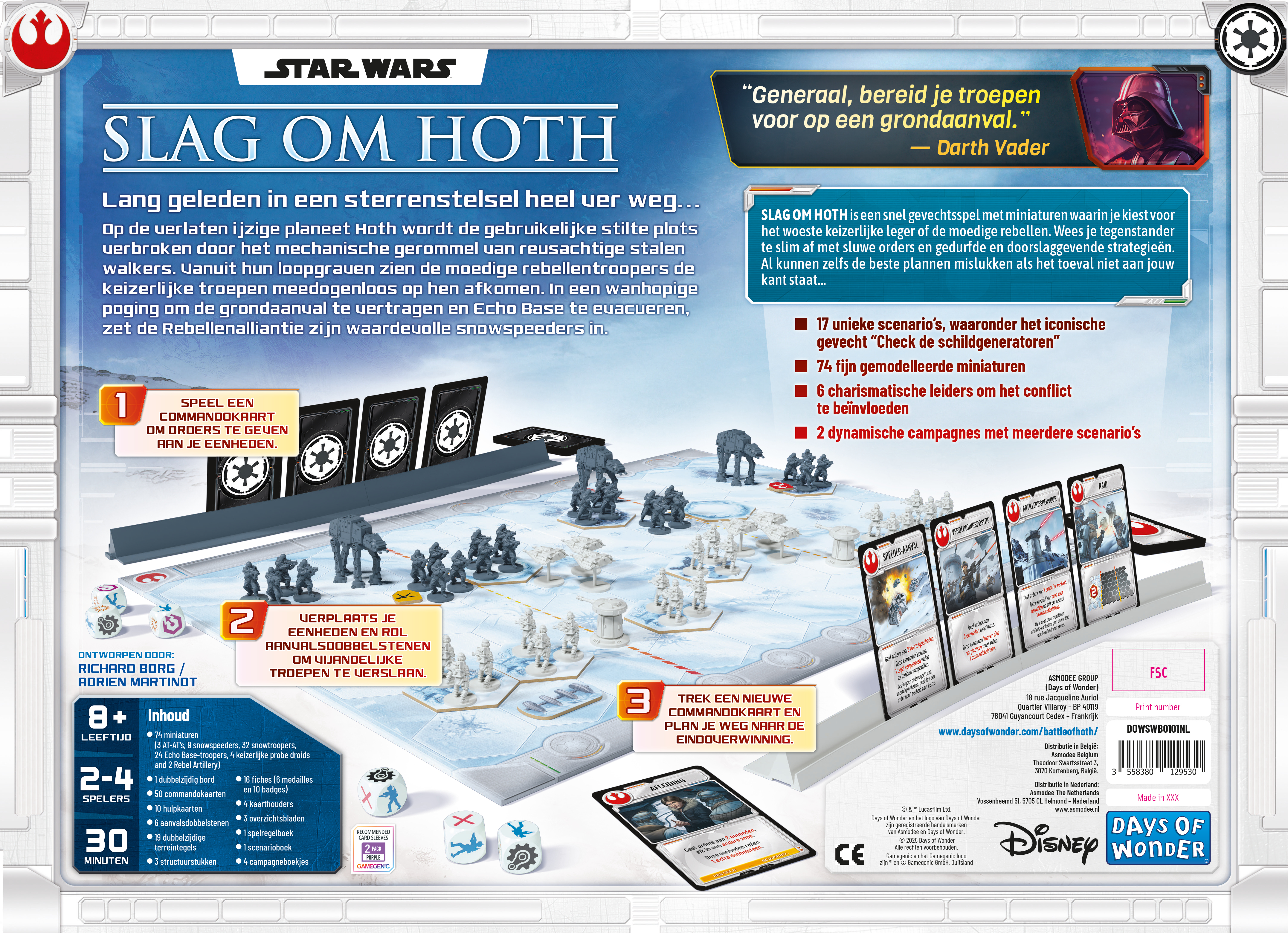 Caja del juego de mesa Star Wars. Muestra piezas y personajes.