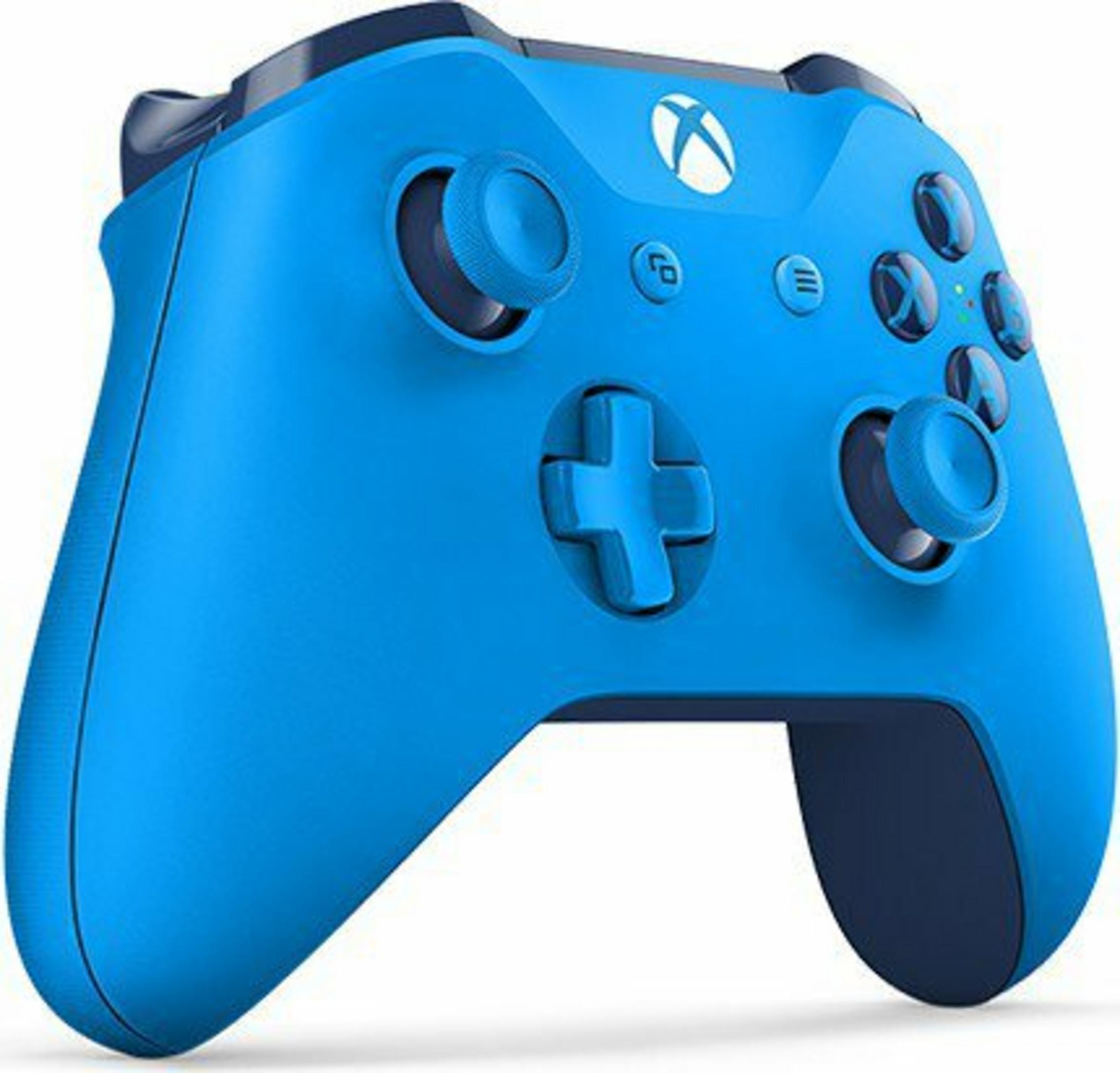 Ein blauer Xbox-Controller. Er hat Knöpfe, Joysticks und ein Steuerkreuz. Das Xbox-Logo ist in der Mitte.