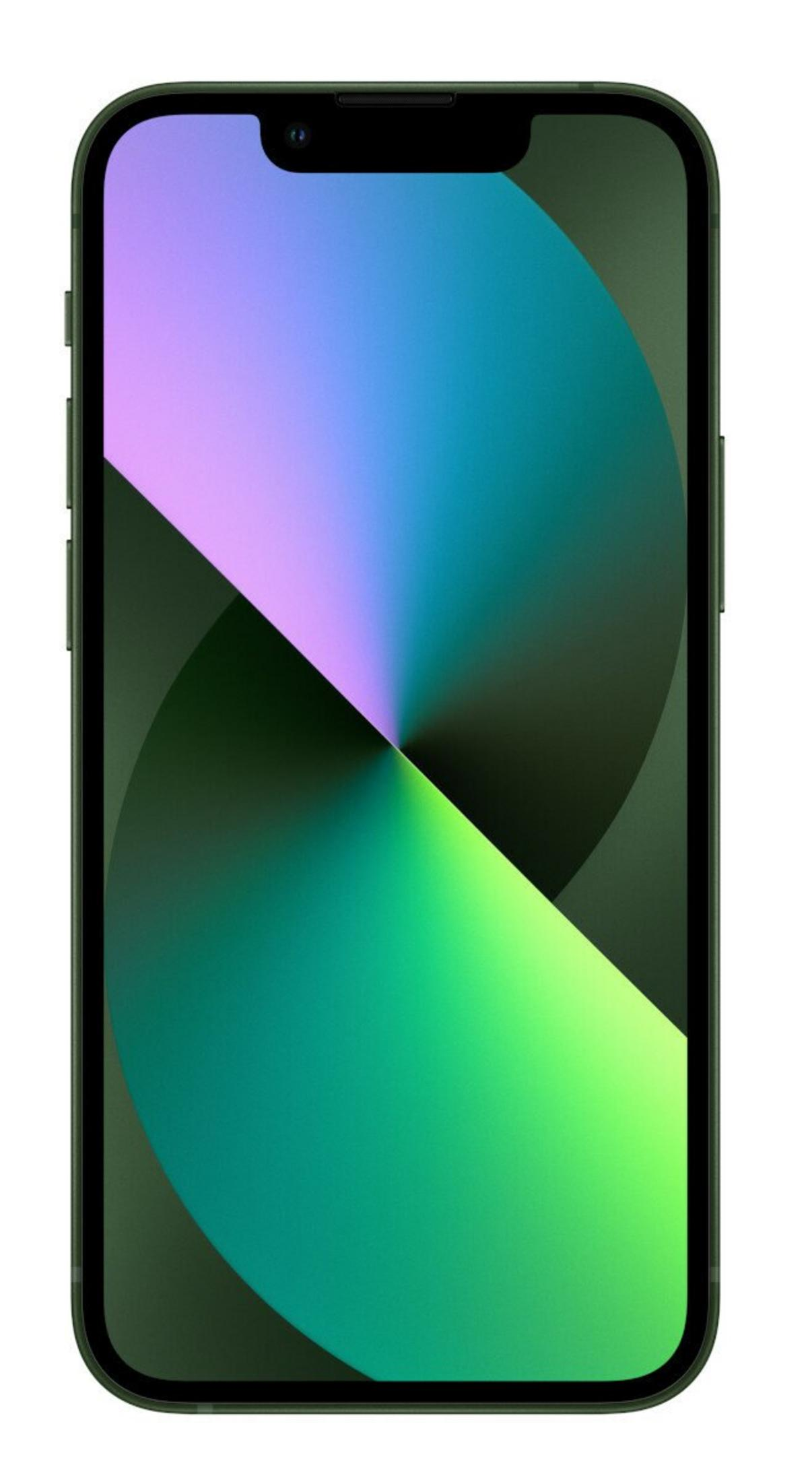 Zielony smartfon z gradientowym ekranem, przechodzącym od fioletu do zieleni. Telefon na białym tle.
