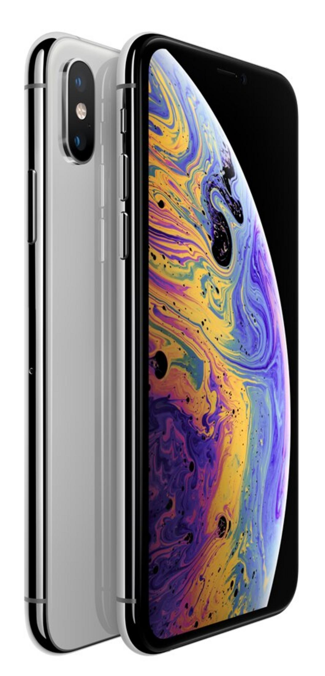 Due smartphone argentati. Uno mostra un'immagine astratta colorata sullo schermo. L'altro telefono è visto da dietro.