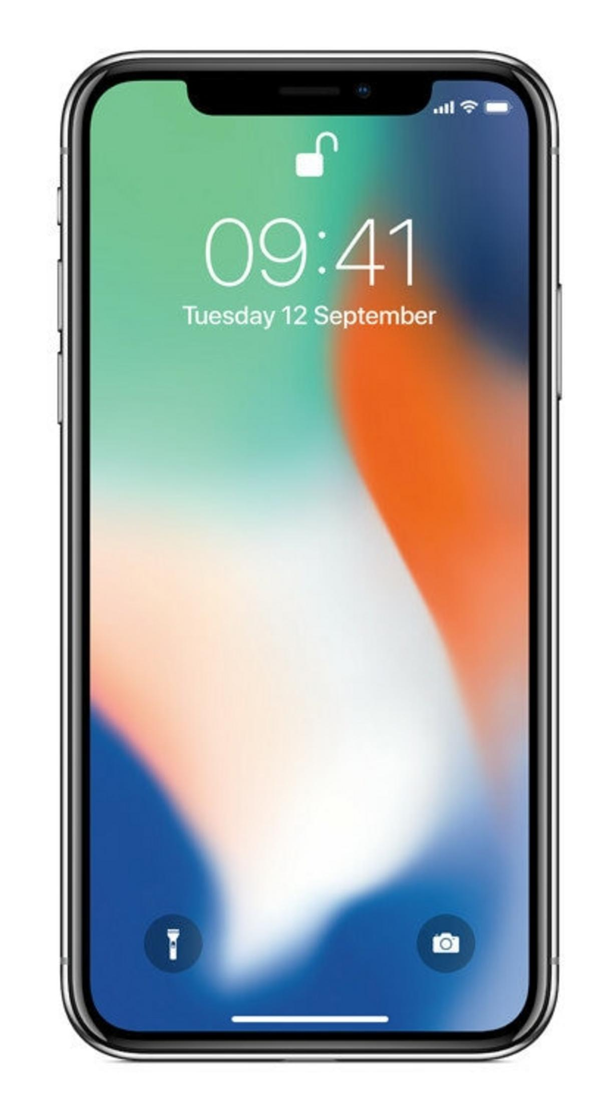Uno schermo iPhone mostra l'ora 09:41, martedì 12 settembre e uno sfondo astratto colorato.