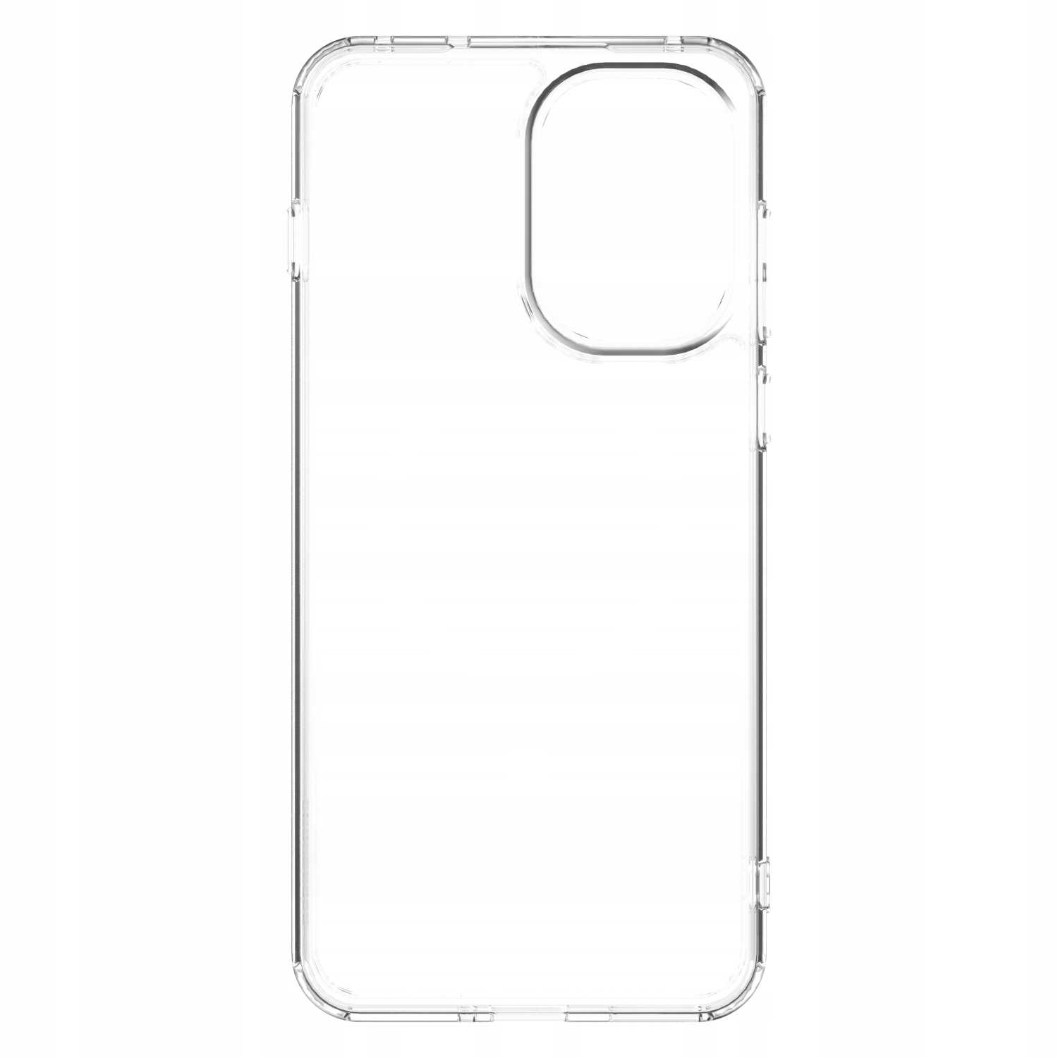 Przezroczyste etui na telefon. Ma prostokątny kształt z zaokrąglonymi rogami i wycięciem na aparat.