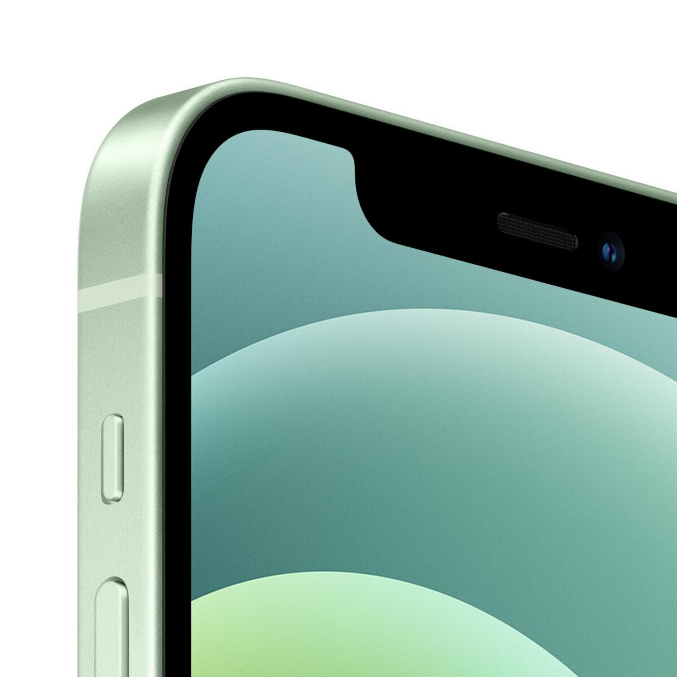 Primo piano di un iPhone verde. Lo schermo mostra una sfumatura verde chiaro. Il bordo del telefono è visibile, con pulsanti.