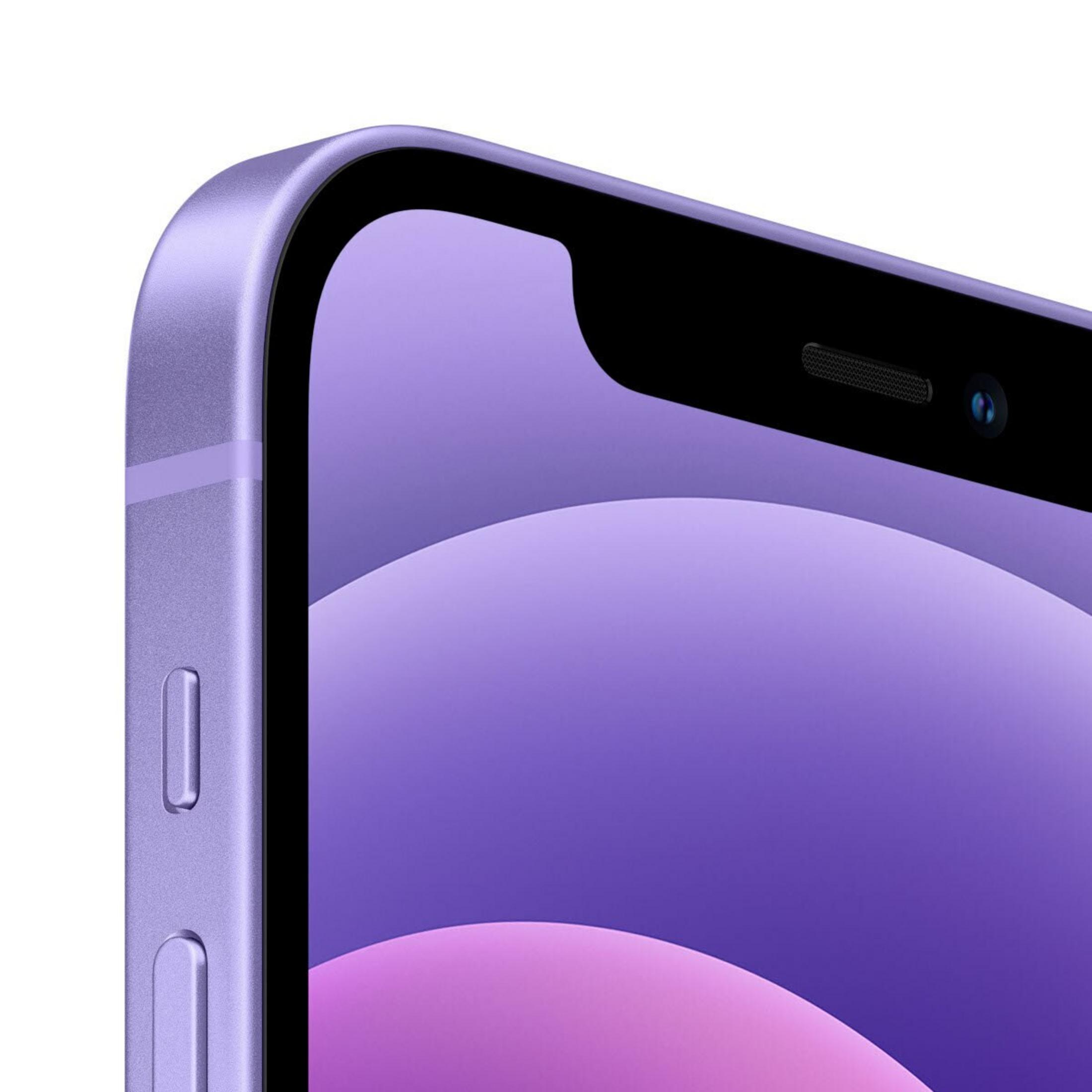 Primo piano di uno smartphone viola. Lo schermo mostra una sfumatura e la parte superiore ha un altoparlante e una fotocamera.