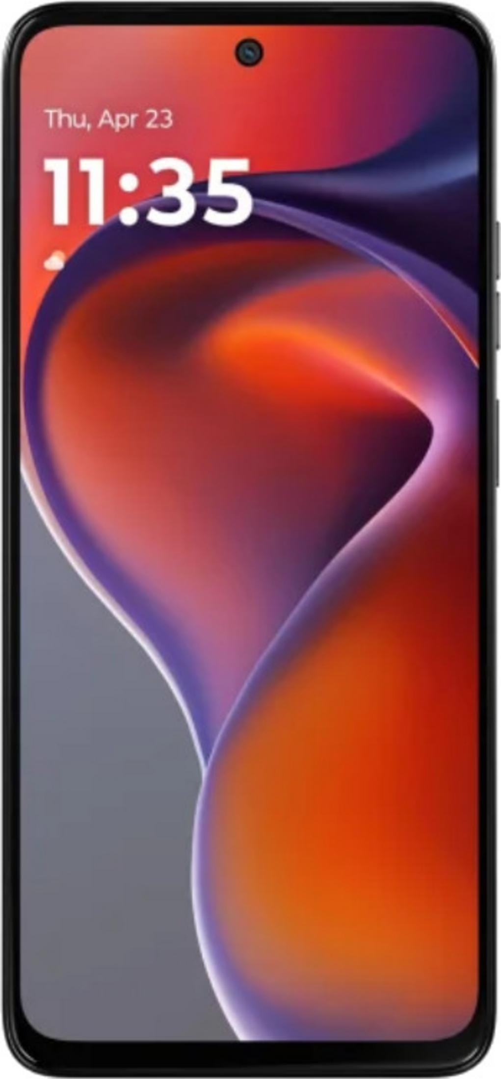 Smartphone scherm toont tijd en datum tegen een oranje en paarse gradiënt achtergrond.