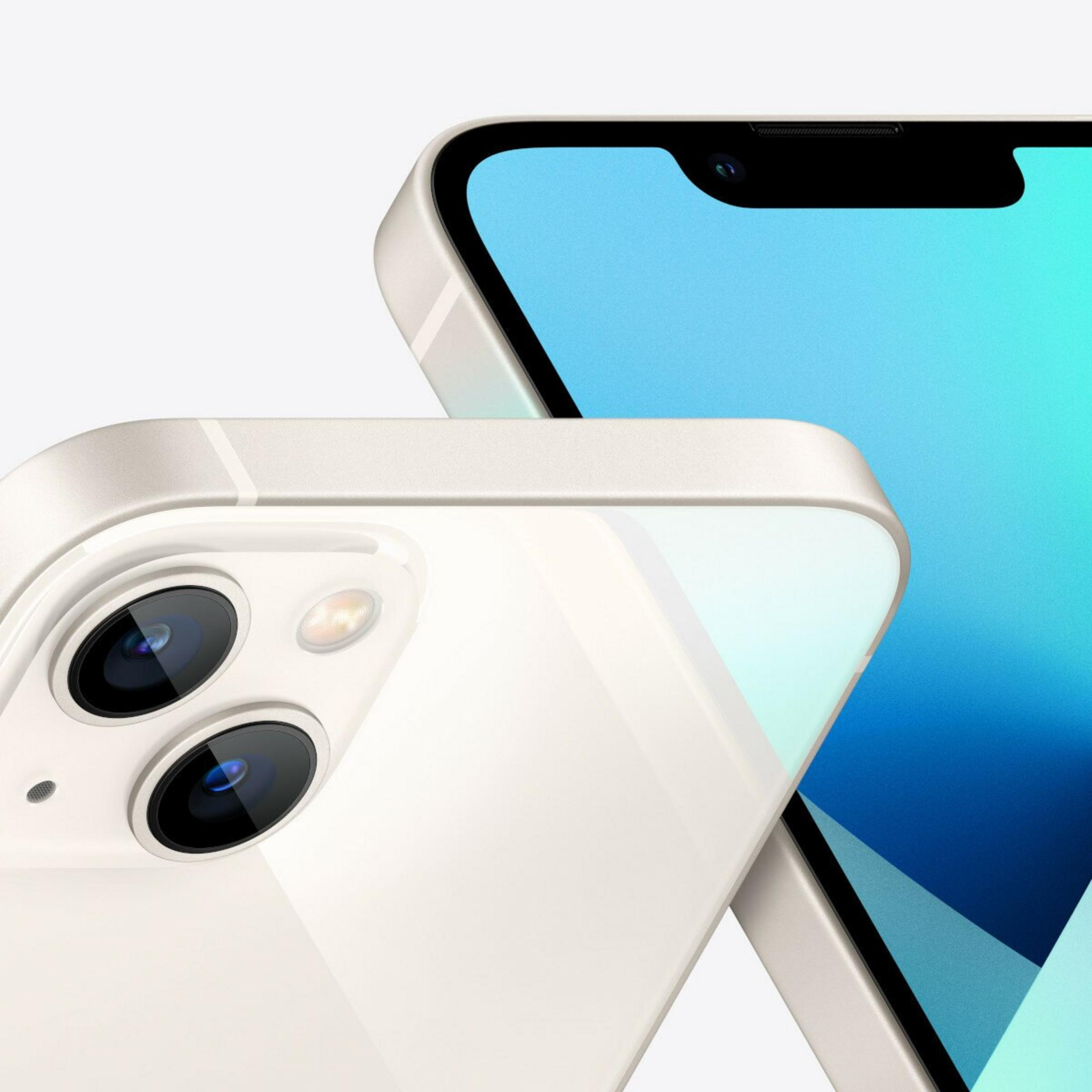 Primo piano di due smartphone bianchi. Uno mostra le lenti della fotocamera, l'altro lo schermo con una sfumatura blu.