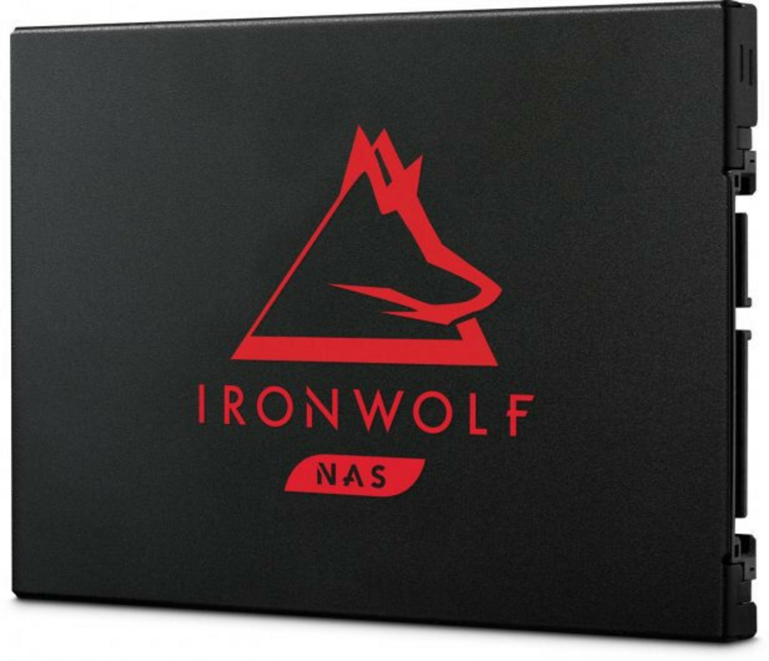 Unità NAS nera con logo Ironwolf rosso. Il testo IRONWOLF NAS è visualizzato.