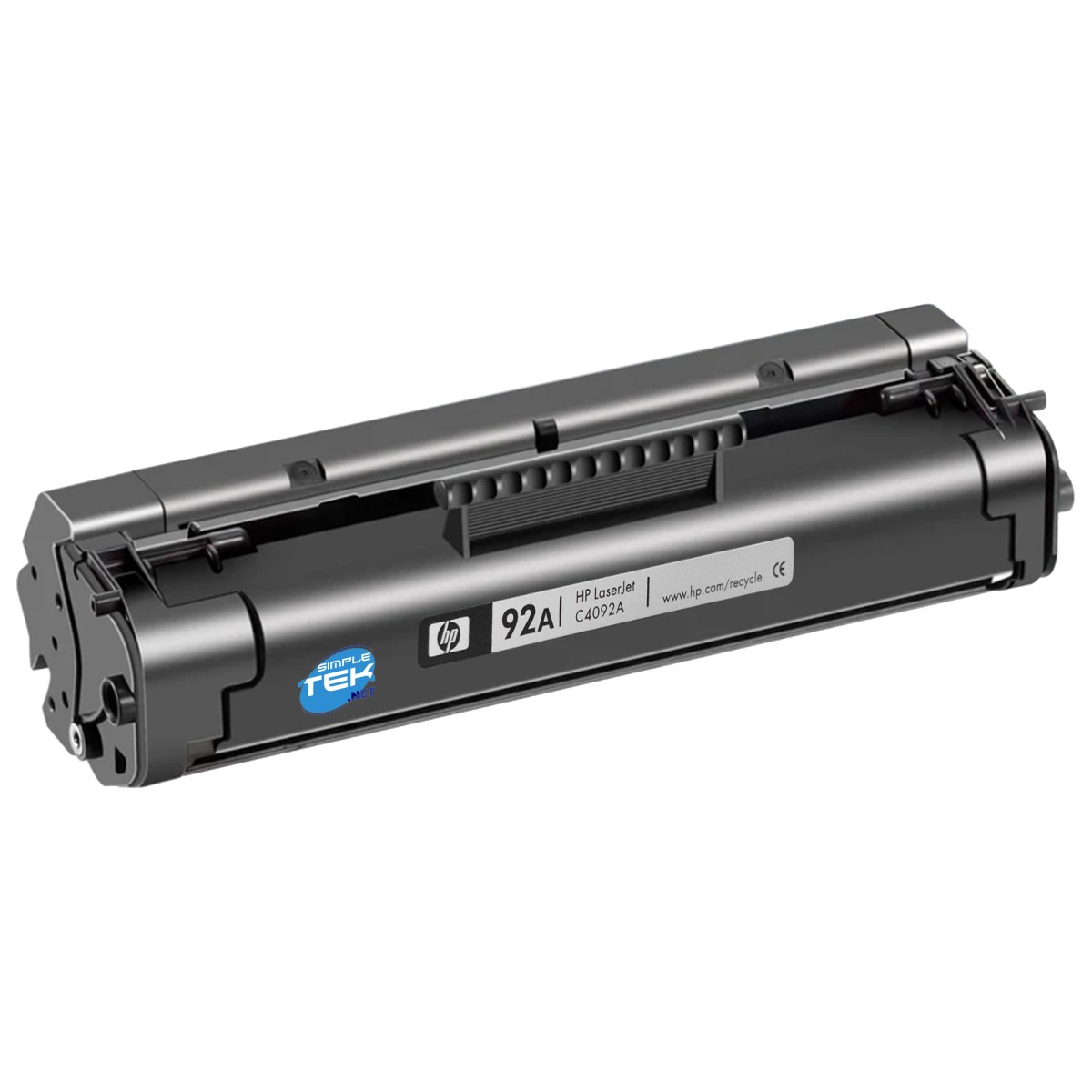 Cartuccia toner nera HP 92A. Con logo HP, etichetta '92A' e logo Simple Tek. Sfondo bianco.