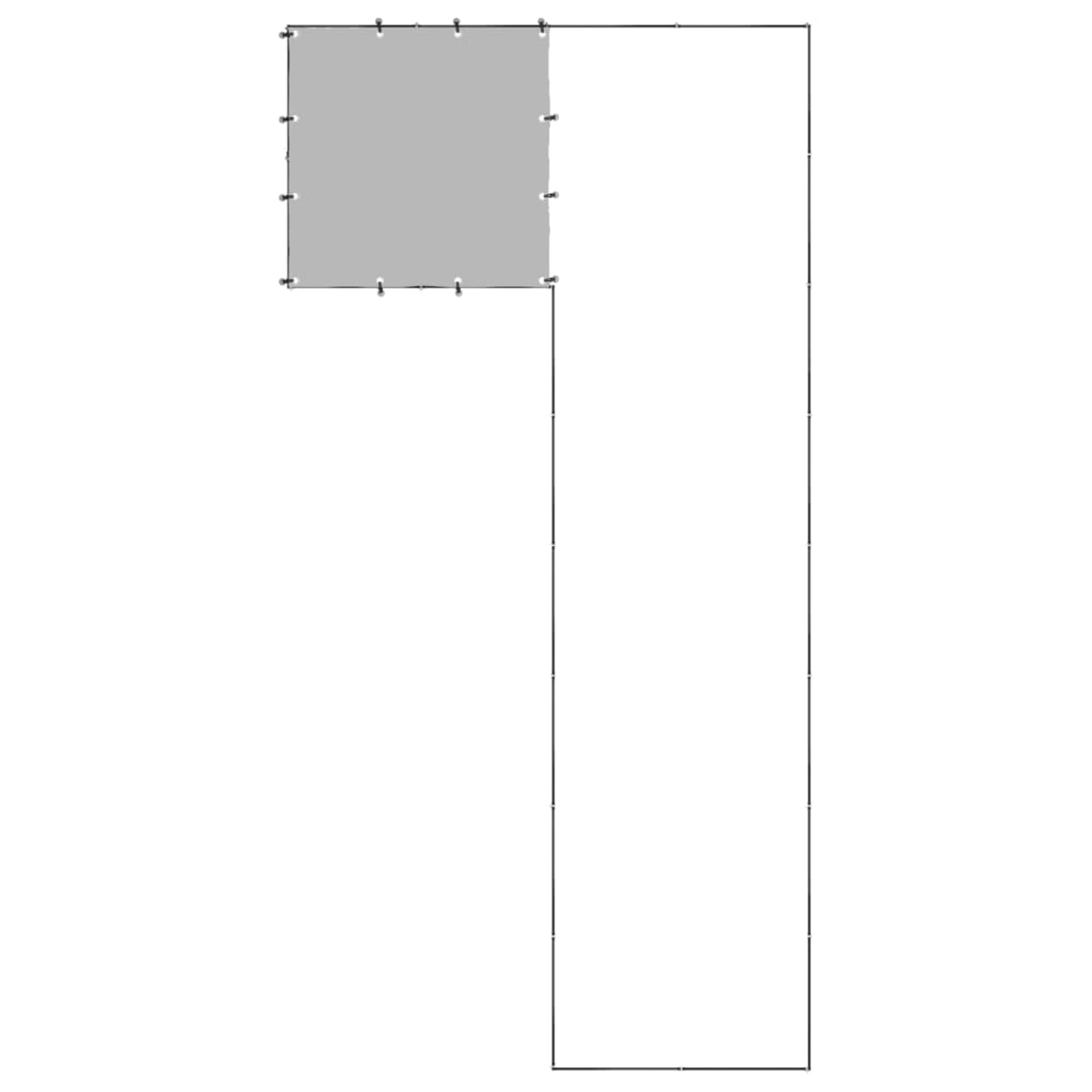 Ein L-förmiges Design. Oben links befindet sich ein graues Rechteck, das mit einer langen vertikalen und horizontalen Linie verbunden ist.