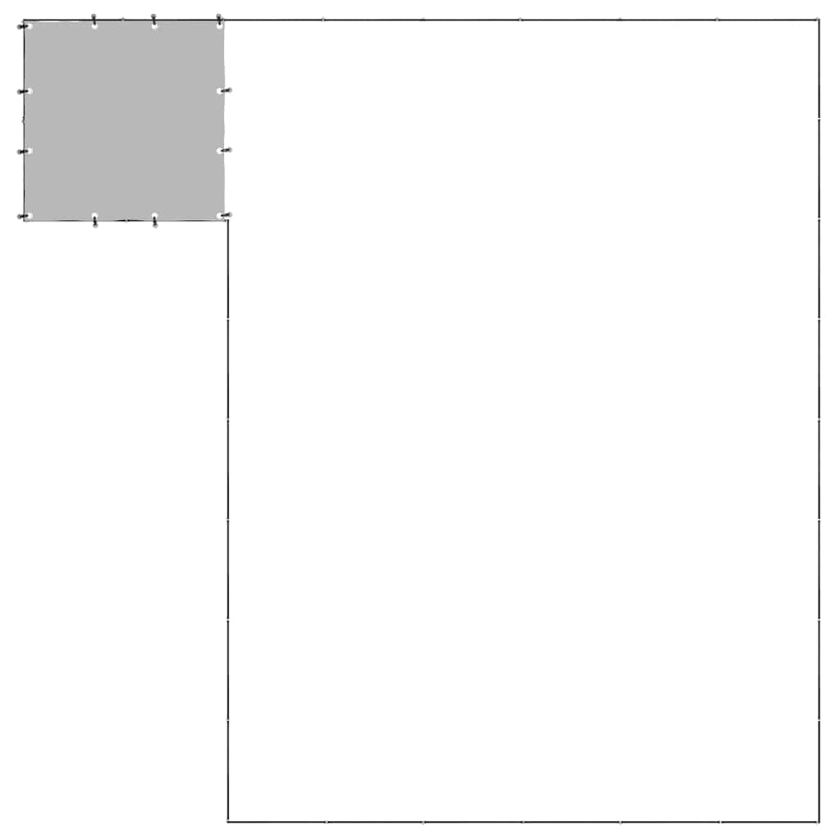 Ein graues Quadrat befindet sich in der oberen linken Ecke. Es ist mit einer schwarzen Linie verbunden, die sich auf weißem Hintergrund nach unten und rechts erstreckt.