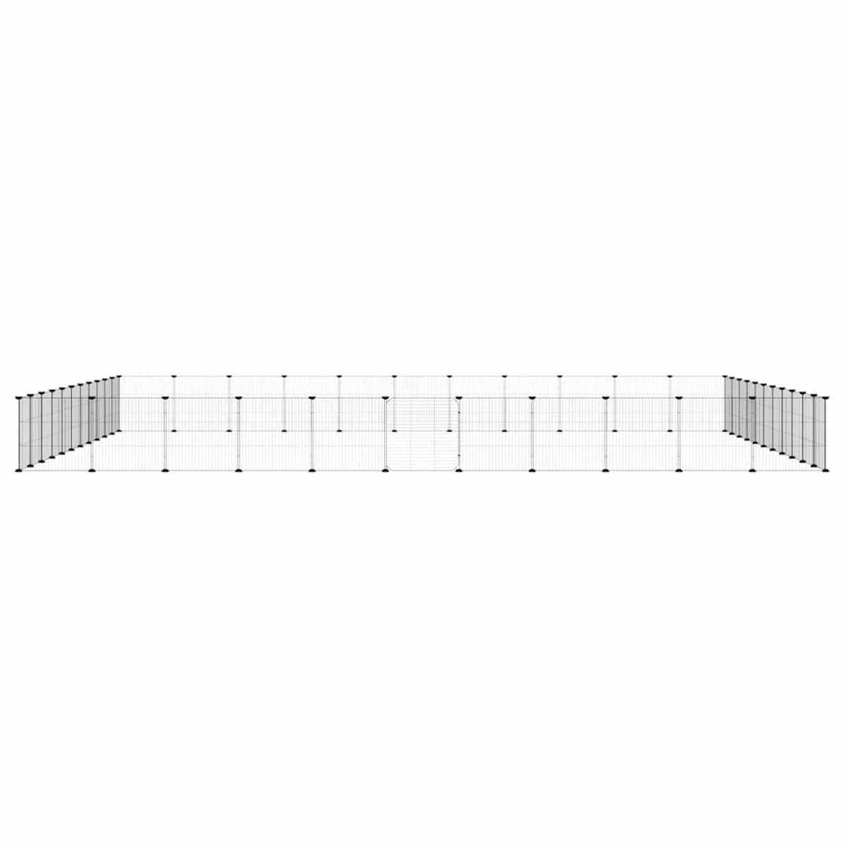 Ein rechteckiger, metallischer Haustierkäfig. Der Käfig ist grau und vor weißem Hintergrund. Draufsicht.