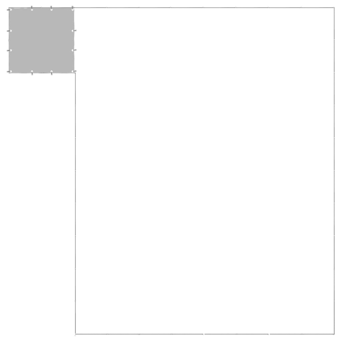 Ein graues Quadrat befindet sich in der oberen linken Ecke. Dünne Linien bilden einen rechten Winkel, mit dem Quadrat in der Ecke.