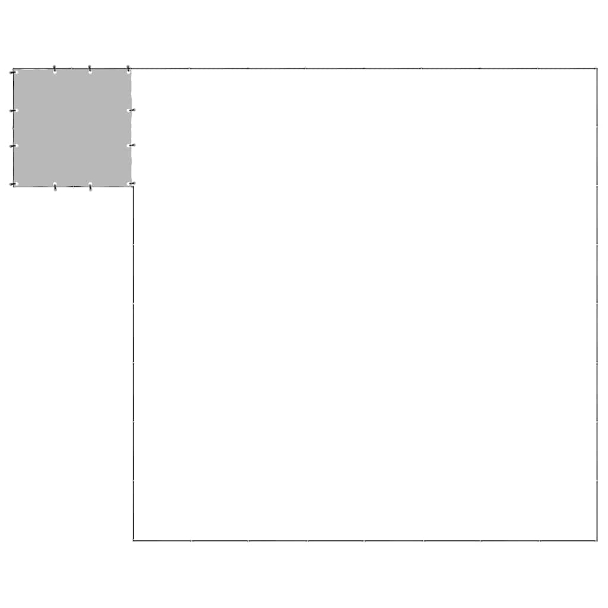 Ein graues Quadrat in der oberen linken Ecke, verbunden mit einer schwarzen Linie, die ein großes L auf weißem Grund bildet.