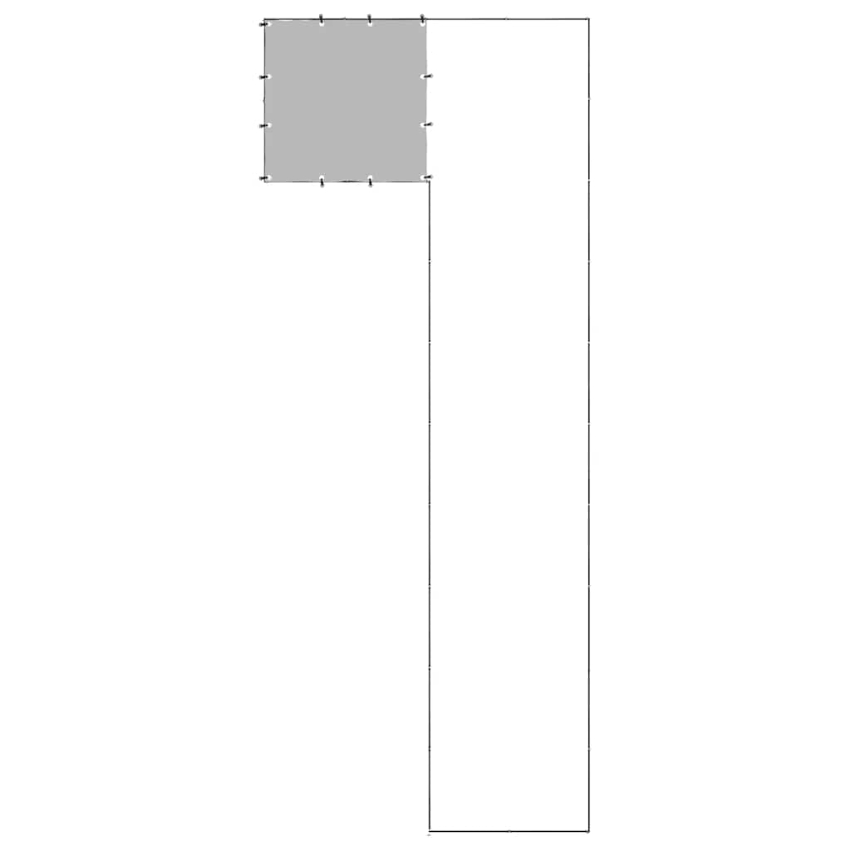 Ein graues Quadrat befindet sich in der oberen linken Ecke. Ein langes, vertikales Rechteck erstreckt sich von dem Quadrat nach unten. Alles auf weißem Hintergrund.