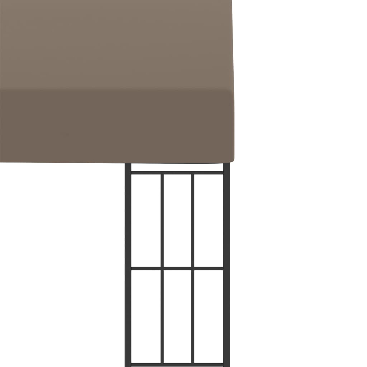 Braune Markise über einem schwarzen Metallgitter. Weißer Hintergrund. Einfaches, geometrisches Design.