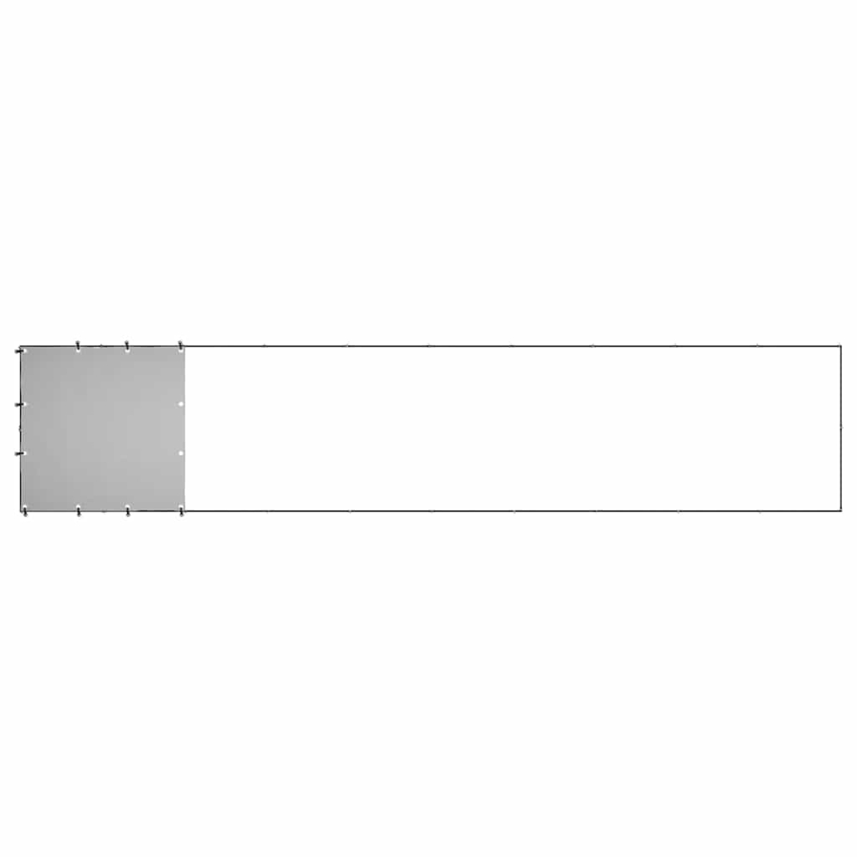 Eine rechteckige Struktur mit einem grauen Quadrat links, verbunden mit einem langen, dünnen, weißen Rechteck durch schwarze Linien.