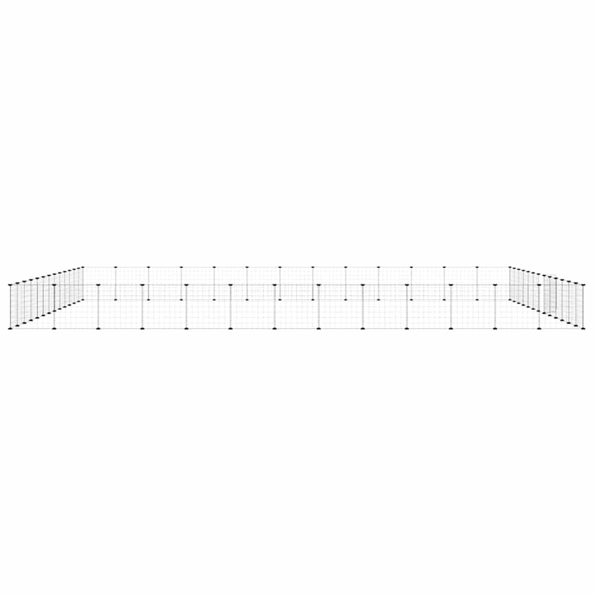 Ein rechteckiger Drahtzaun, schwarze Verbinder und weiße Gitterplatten. Der Hintergrund ist rein weiß.