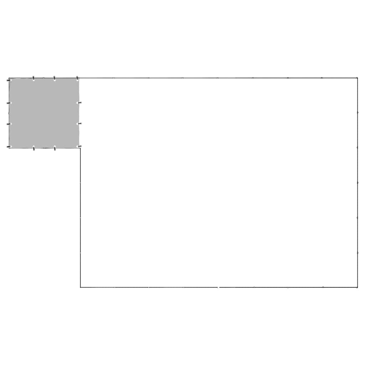 Ein graues Quadrat befindet sich in der oberen linken Ecke, mit verbundenen Linien, die ein großes Rechteck bilden. Der Hintergrund ist weiß.