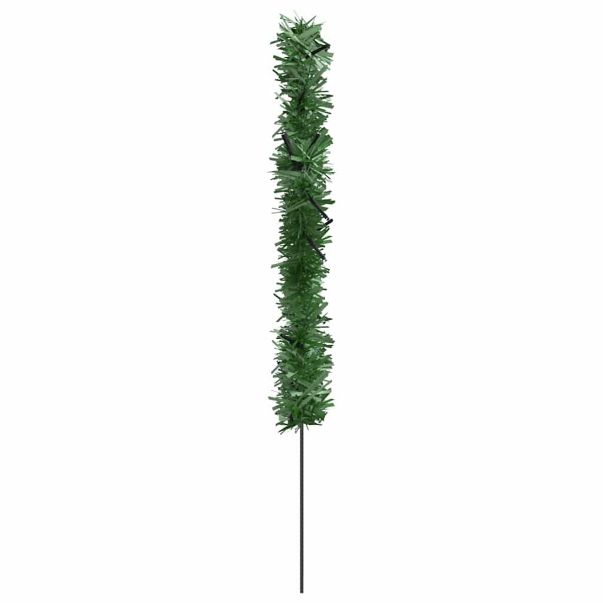 Eine grüne, dekorative Girlande auf einem schwarzen Pfahl steht aufrecht vor einem weißen Hintergrund.