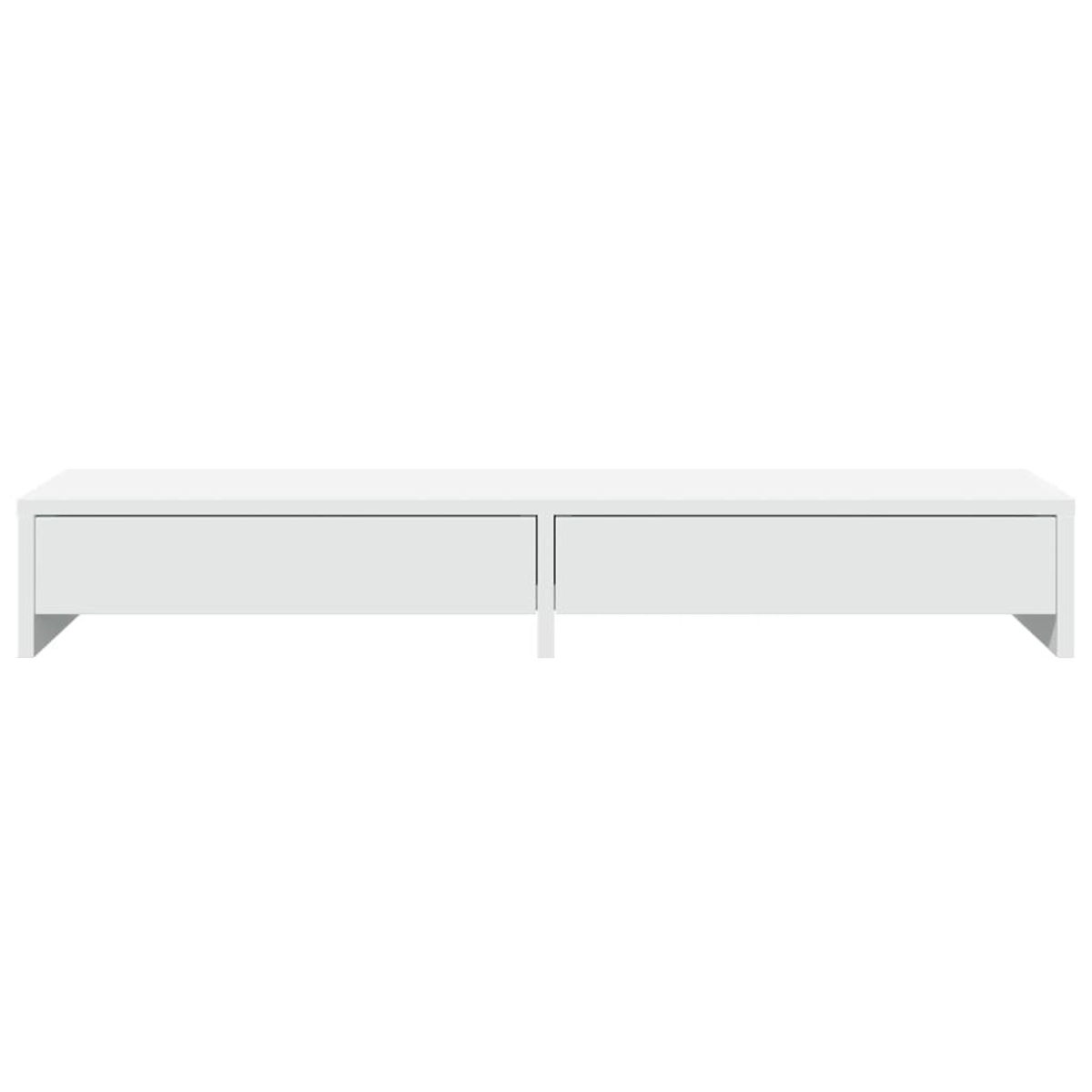 Ein weißer, rechteckiger Schrank mit zwei Schubladen. Er hat ein minimalistisches Design und einen weißen Hintergrund.