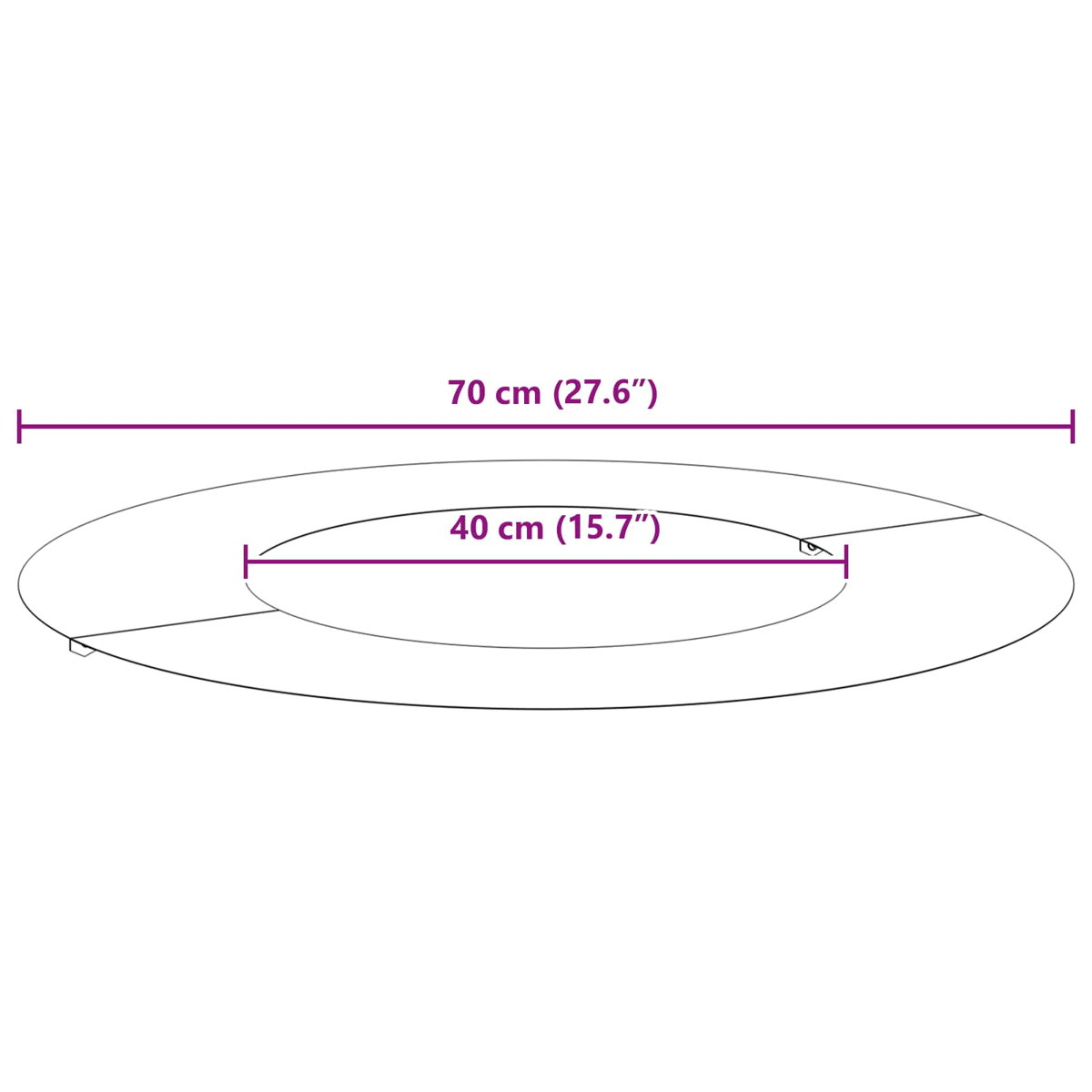 Un'illustrazione mostra due ovali concentrici con dimensioni: 70 cm (27,6") e 40 cm (15,7").