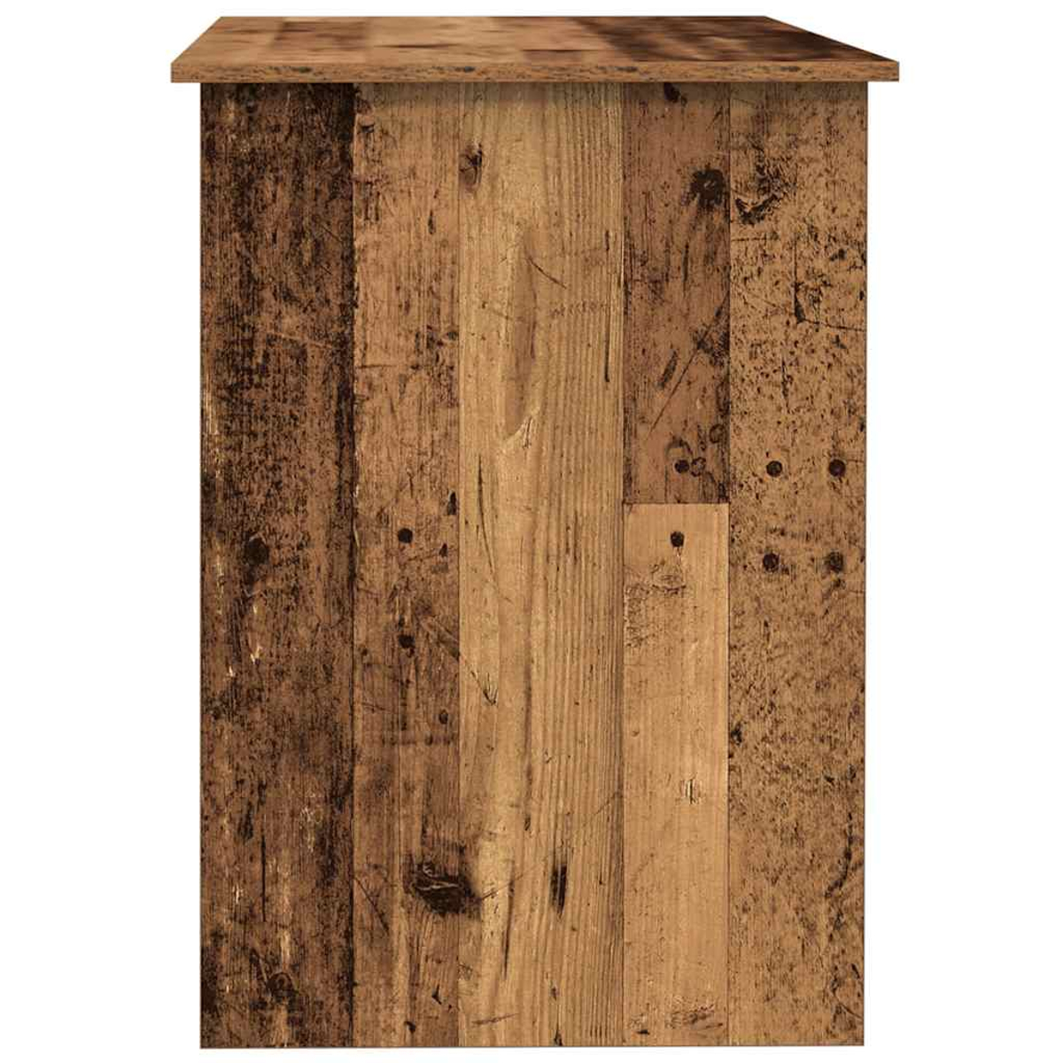 Ein Holzschrank mit brauner Oberseite. Die Vorderseite des Schranks besteht aus vertikalen Holzplanken in verschiedenen Brauntönen.