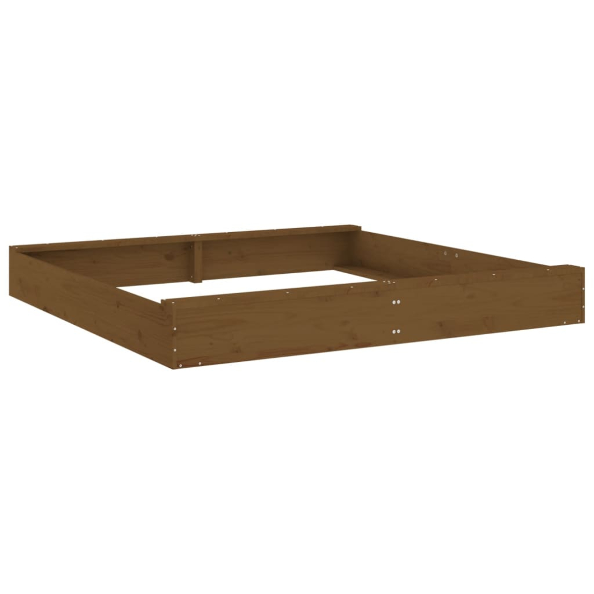 Gezeigt wird ein brauner Holz-Bettrahmen. Es ist ein einfacher, rechteckiger Rahmen mit sichtbaren Verbindungen und Schrauben, vor weißem Hintergrund.