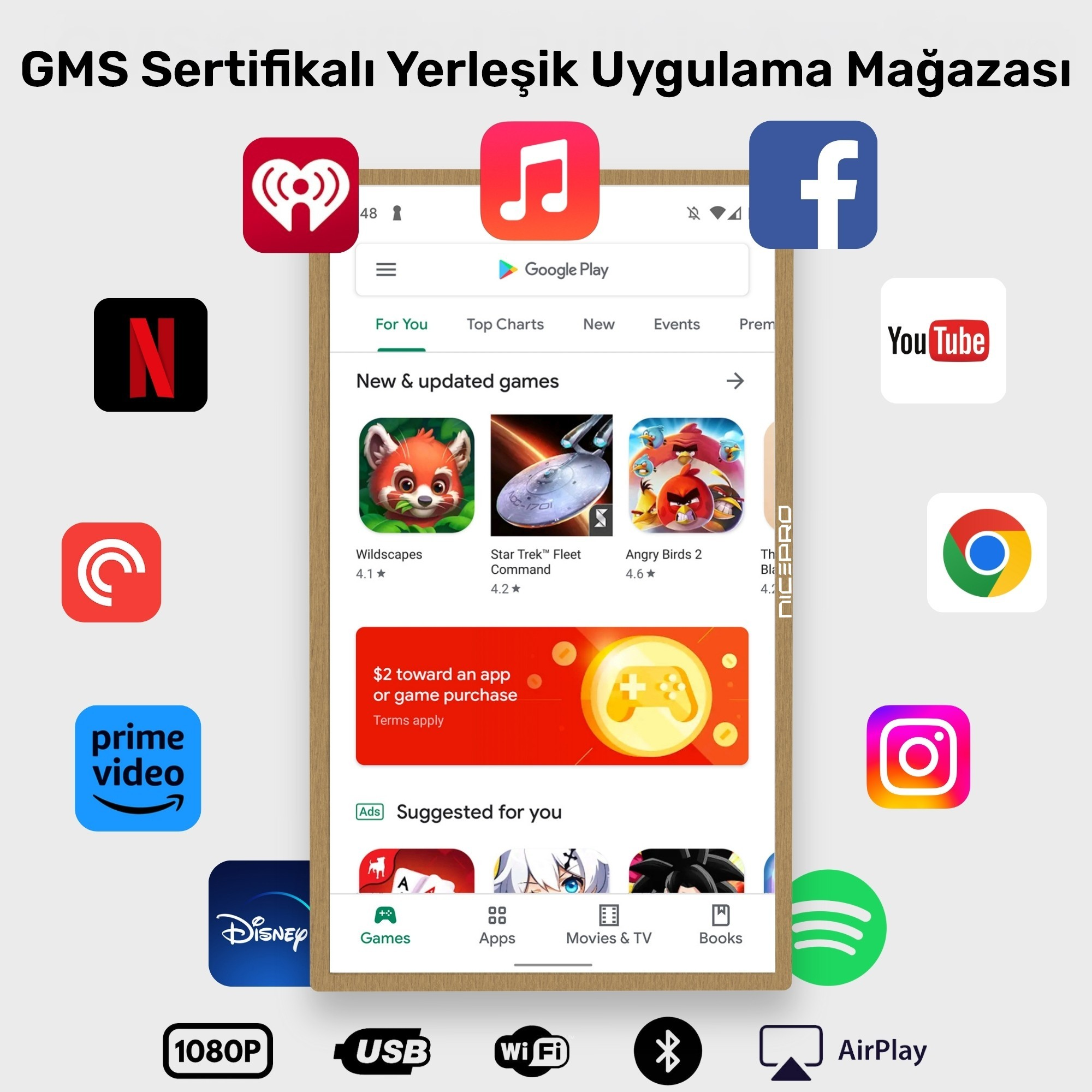Uygulama simgeleri ve Google Play Store ekranı. Başlık Türkçe yazılıdır.
