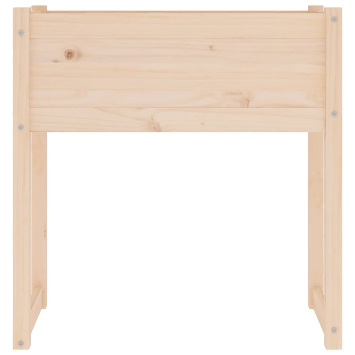 Ein heller Holzschreibtisch mit vier Beinen. Die Tischplatte besteht aus Holzplanken. Der Schreibtisch steht auf weißem Hintergrund.