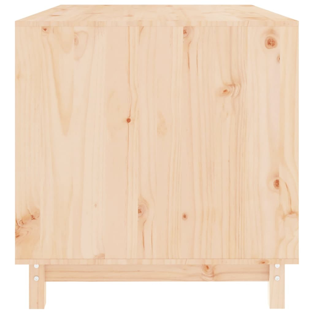 Ein helles Holzschrank, möglicherweise Kiefer, steht vor einem weißen Hintergrund. Der Schrank ist rechteckig mit einem Sockel.