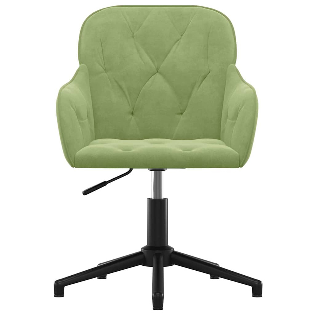 Grüner Bürostuhl mit schwarzem Gestell und Armlehnen. Der Stuhl steht auf weißem Hintergrund.