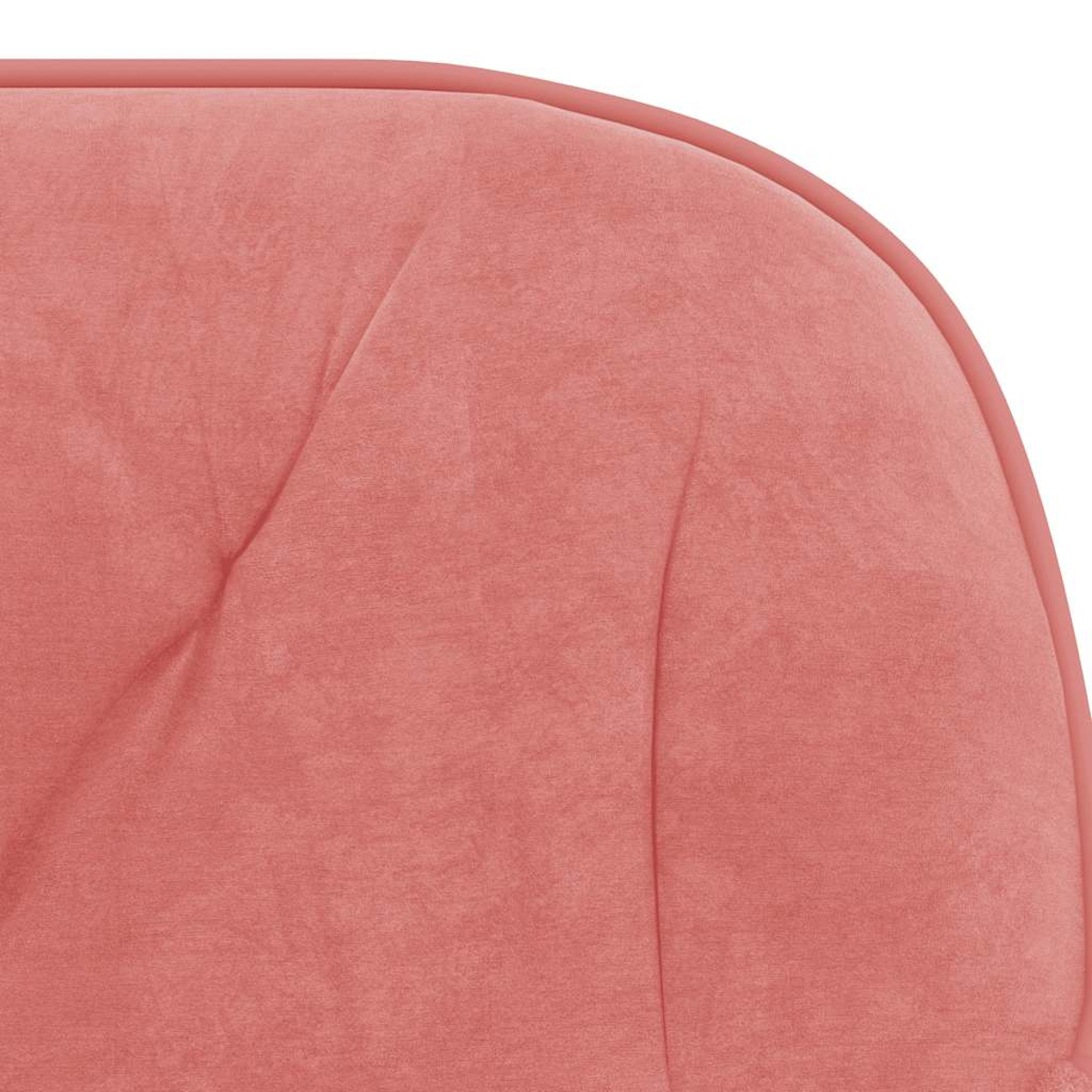 Nahaufnahme einer rosa gepolsterten Stuhllehne. Der Stoff hat eine strukturierte Optik. Der Rand hat eine abgerundete, dunklere rosa Umrandung.
