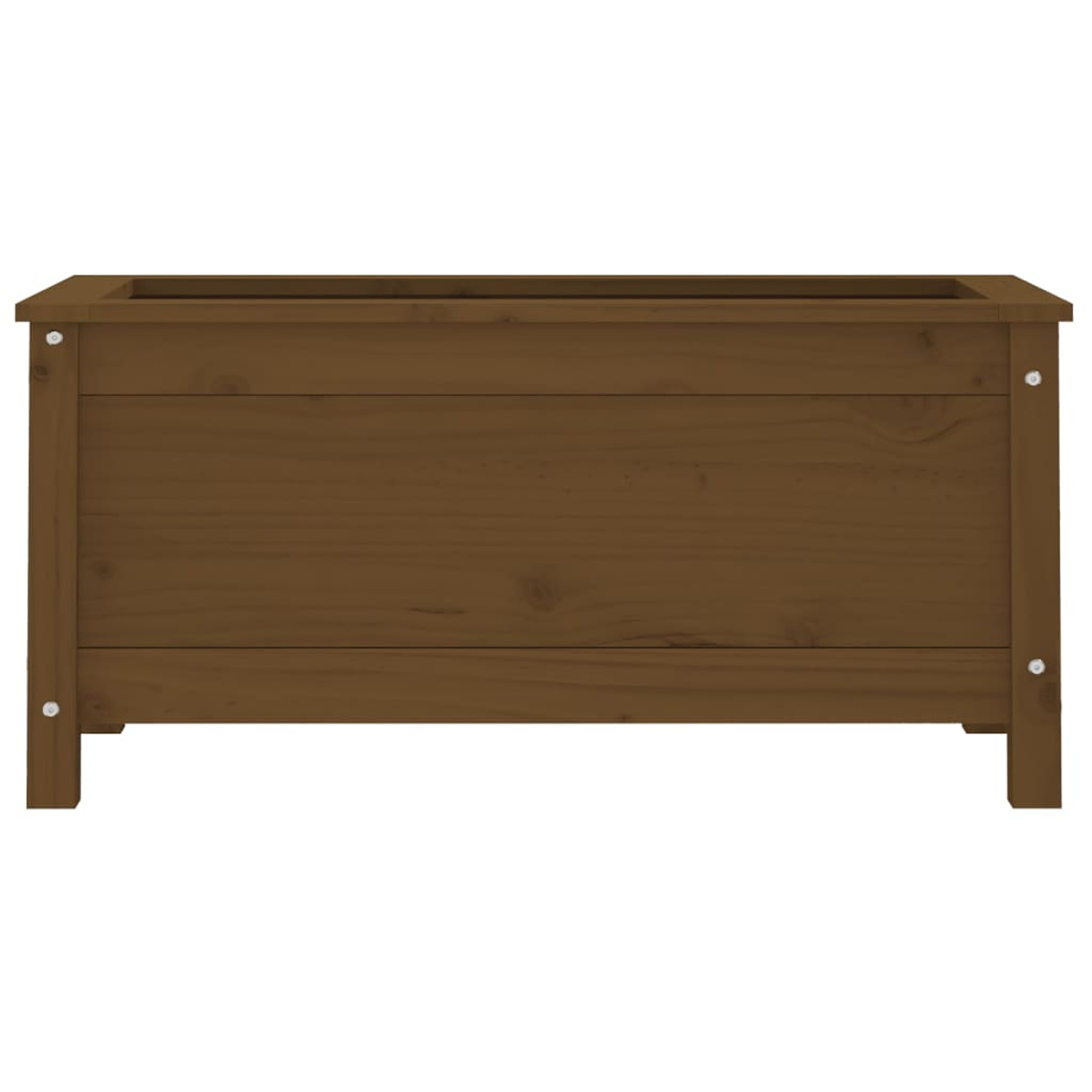 Eine braune Holzpflanzkiste mit rechteckiger Form und vier Beinen wird gezeigt. Der Hintergrund ist weiß.