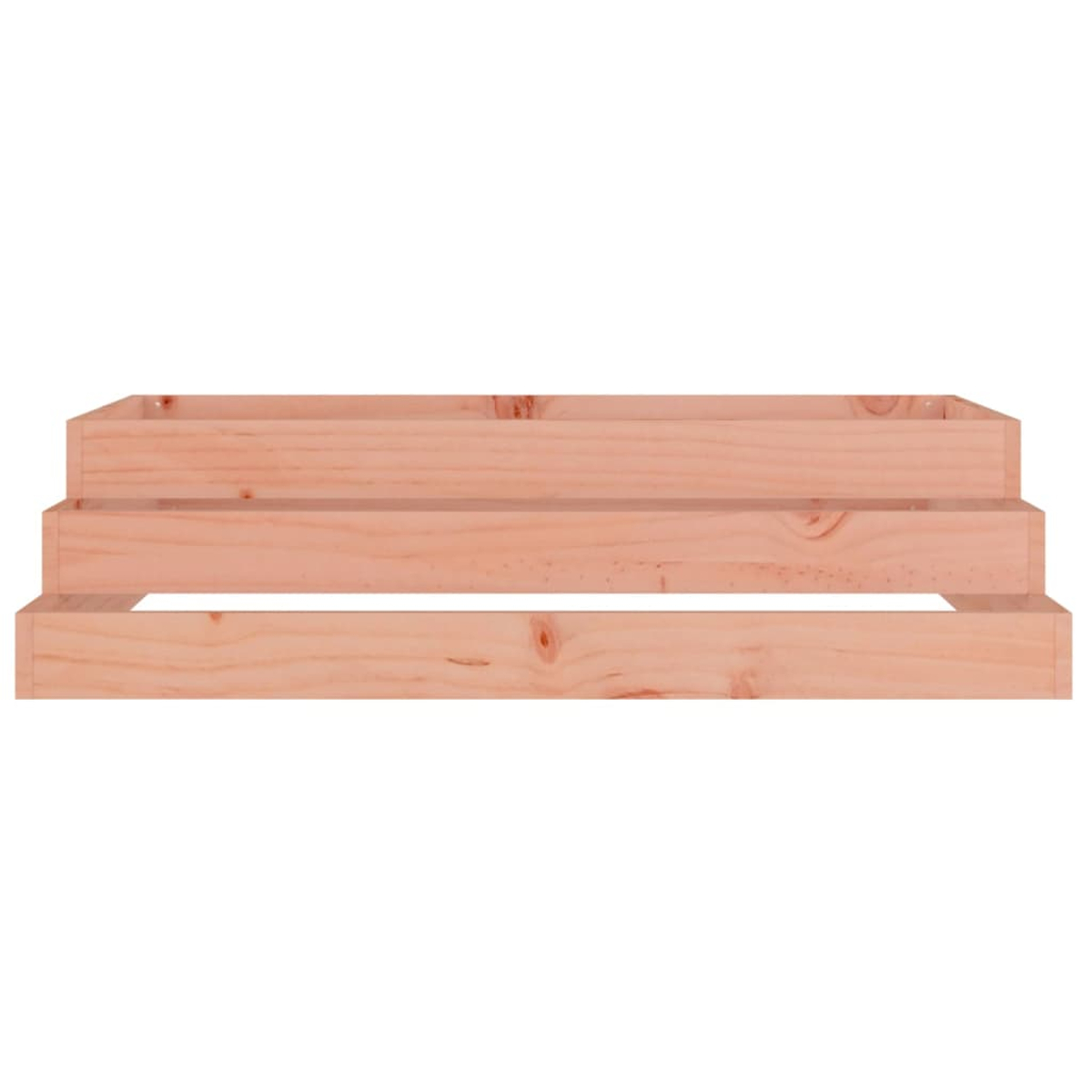 Dreistufige Holzkonstruktion, hellbraune Farbe, mit sichtbarer Holzmaserung und Knoten. Der Hintergrund ist weiß.
