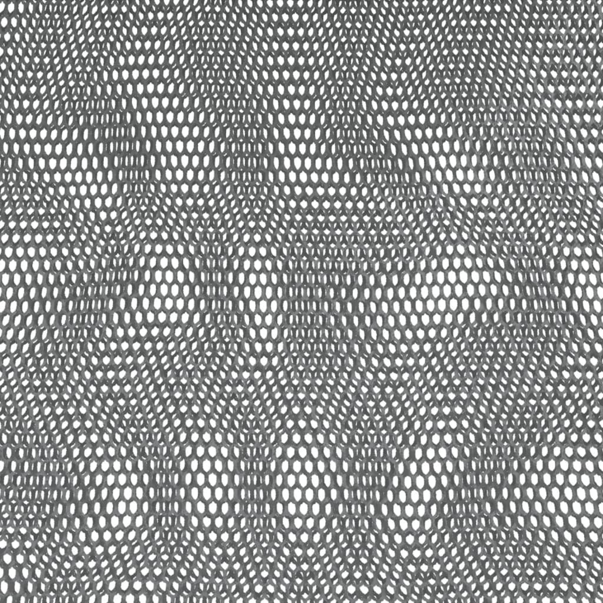 Ein graues Netzmuster mit ovalen Löchern. Das Muster hat eine wellenförmige Textur mit unterschiedlichen Dichten.