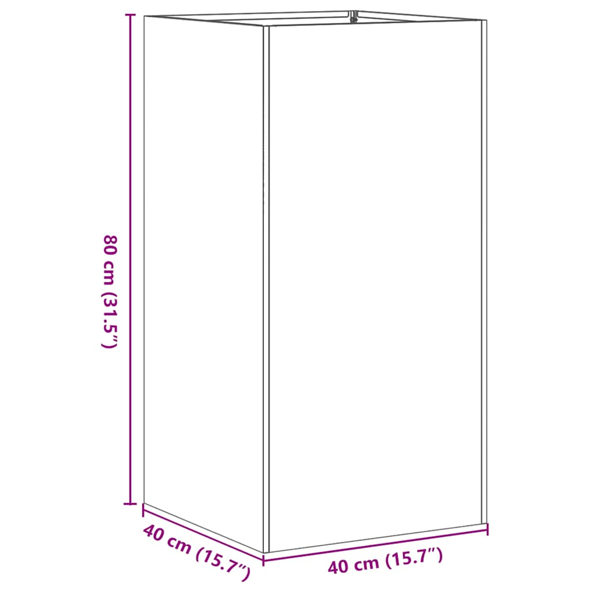 Contorno di un armadio rettangolare, dimensioni: 80 cm di altezza, 40 cm di larghezza e profondità. L'immagine è un disegno tecnico.