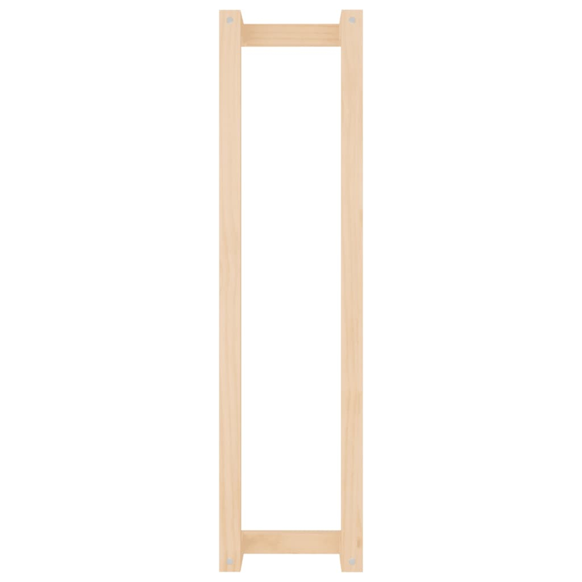 Ein rechteckiger Holzrahmen, der aufrecht steht. Er hat zwei vertikale Balken, die durch obere und untere horizontale Balken verbunden sind. Weißer Hintergrund.