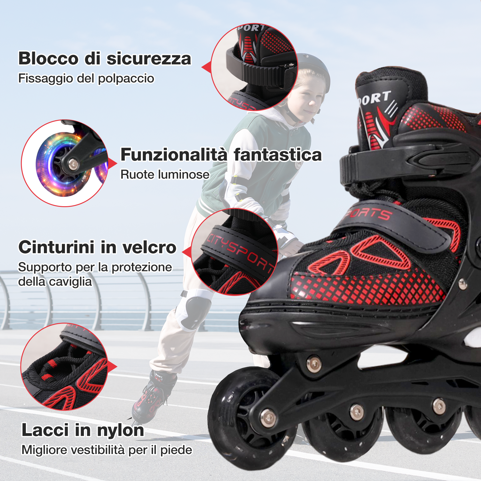 Wiwiy Pattini A Rotelle Quad Da Donna E Uomo, Colore Rosso Vino, Tomaia In PU, Ruote Lisce, Per Principianti Indoor/outdoor