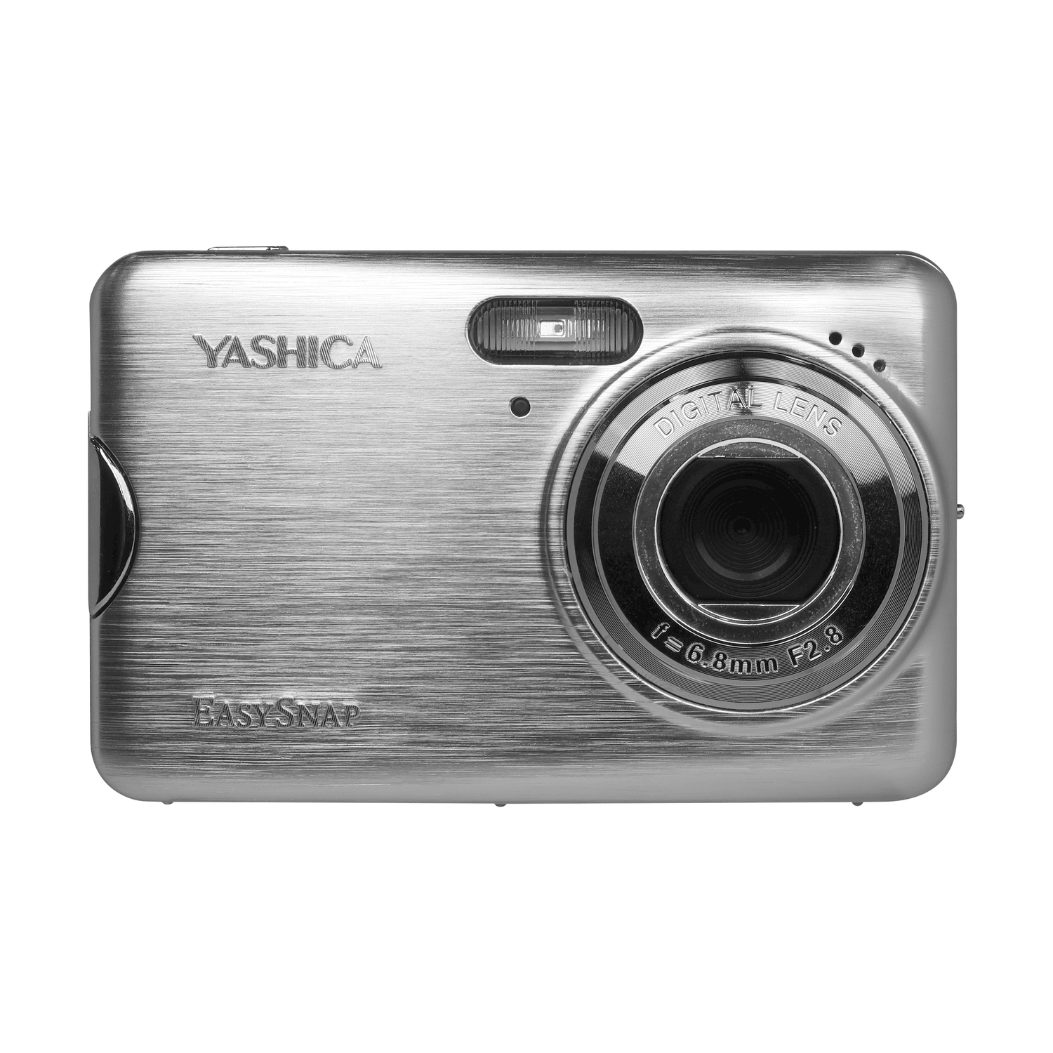 A silver Yashica EasySnap digital camera on a white background. It has a lens, flash, and buttons.