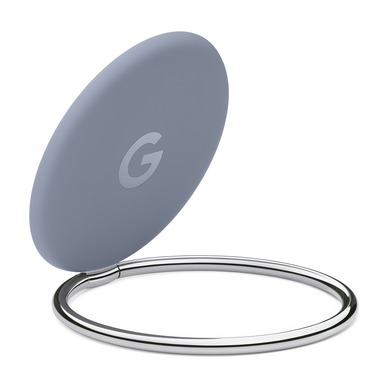 Ein graues scheibenförmiges Objekt mit einem 'G'-Logo ist geöffnet. Es steht auf einem silbernen Ringfuß vor weißem Hintergrund.