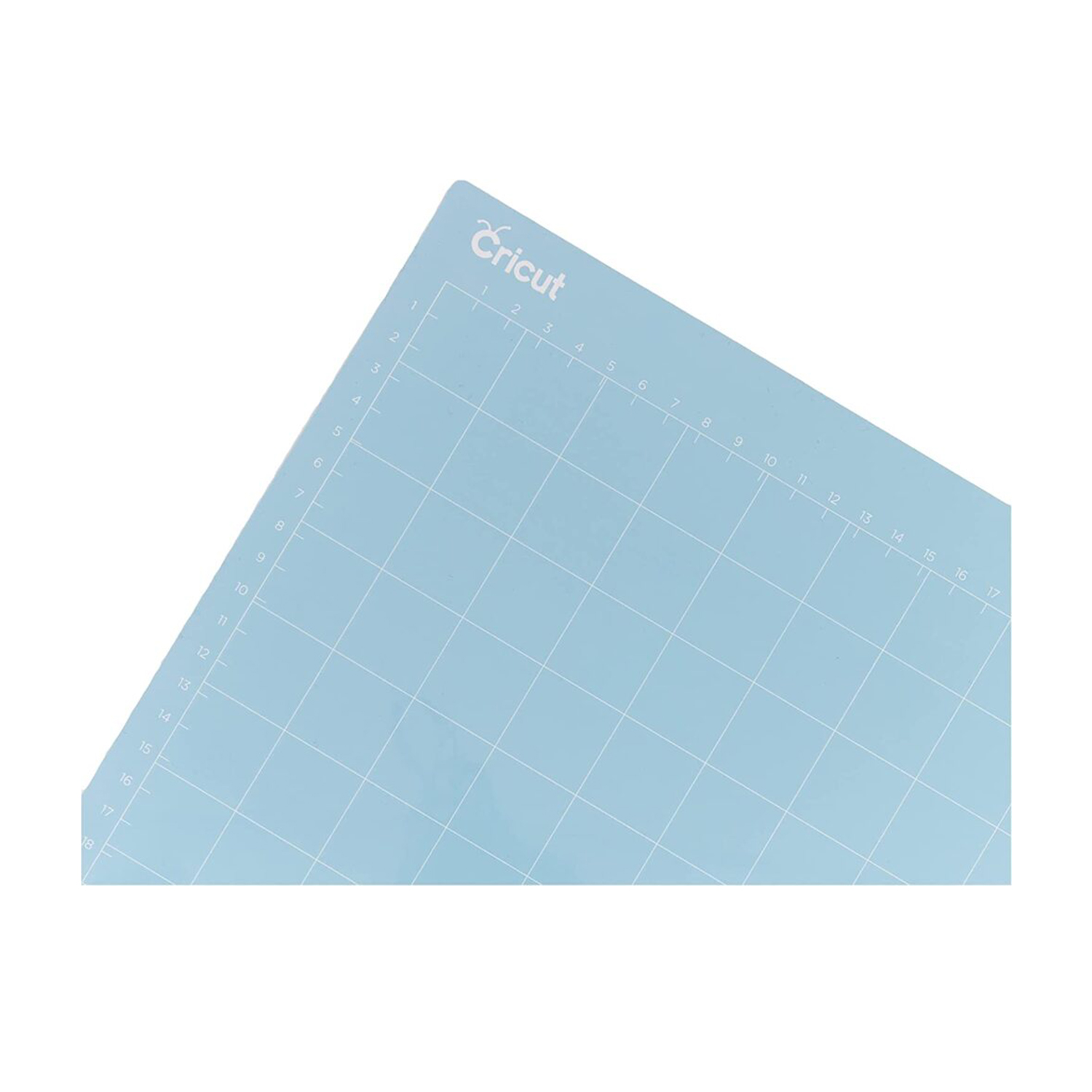 Eine hellblaue Cricut-Schneidematte mit Rasterlinien und Zahlen. Das Cricut-Logo befindet sich oben links.
